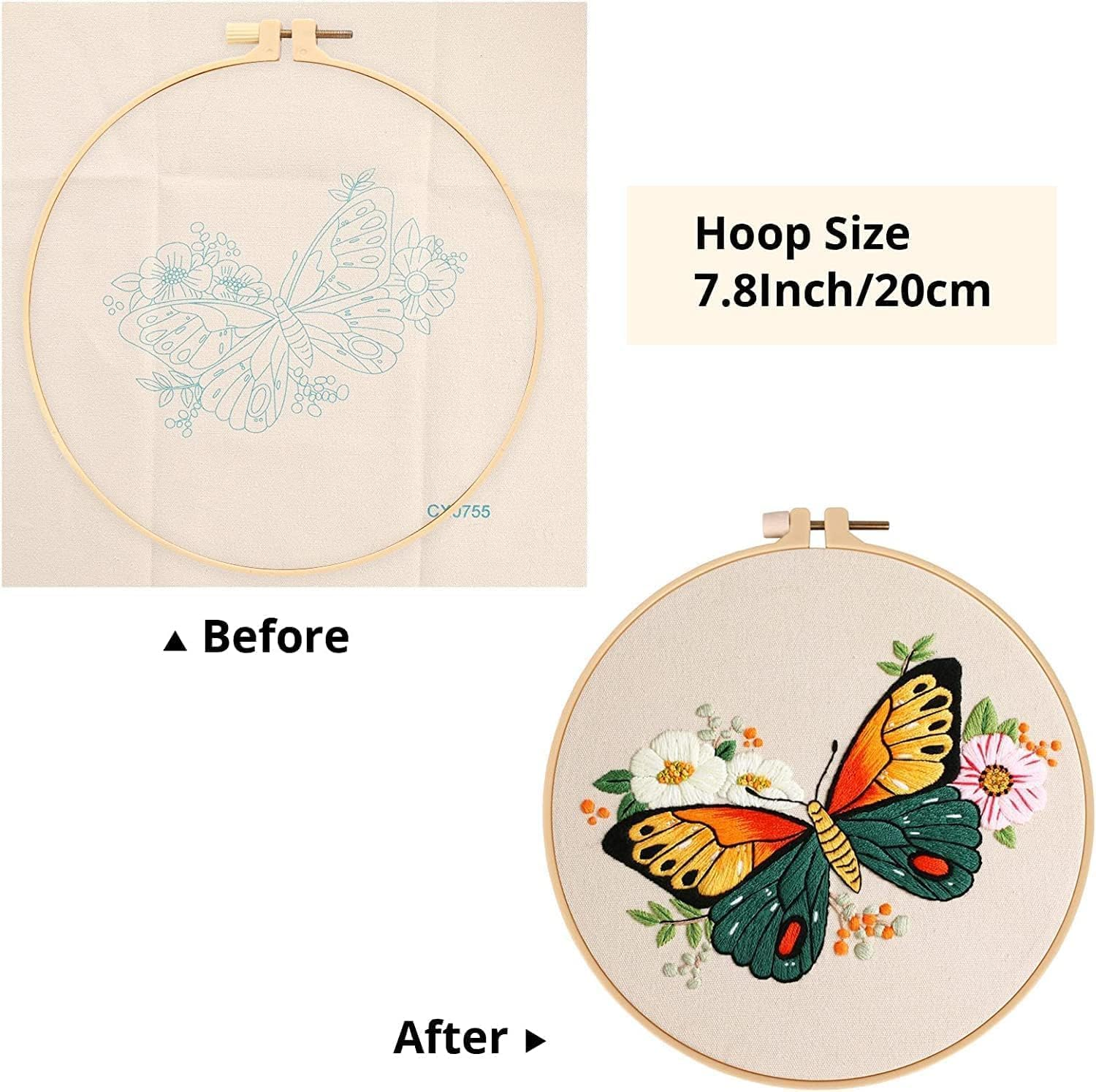 Adults Embroidery Starter Kits - 3 Sets with Cross Stitch Patterns, Hoops & Color Threads - Fun Hobby for Adults & Kids image number 5