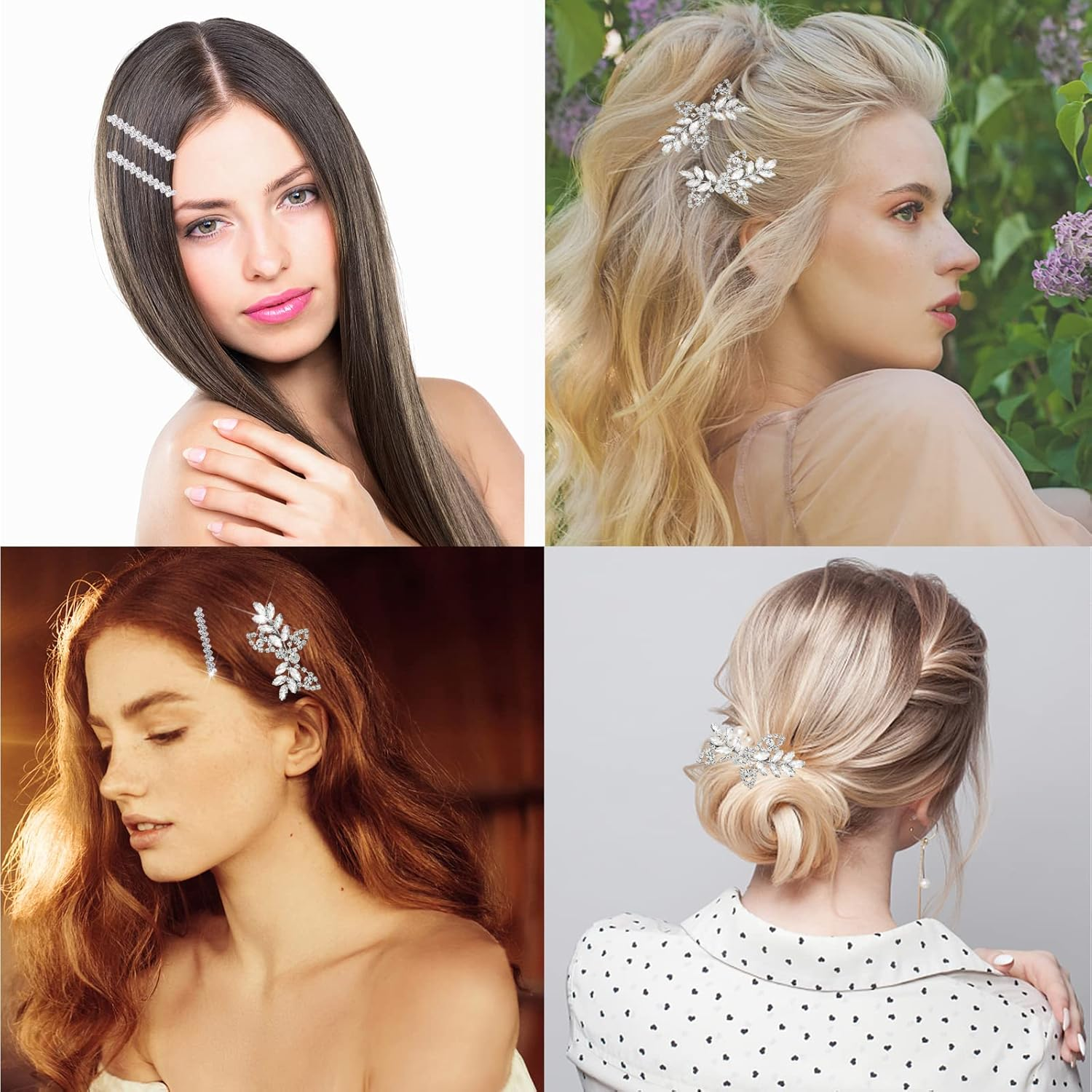 Pack of 4 Glitter Hair Clips, Rhinestone Bobby Pin Hair Pin Crystal Hair Pins for Girls Ladies Party Wedding Daily Dress (2 Sizes) image number 6