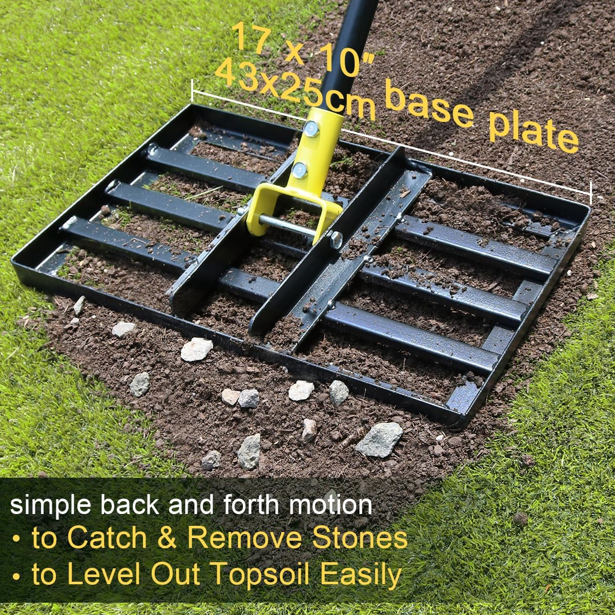 Colwelt Lawn Leveling Rake17 X10, Lawn Leveler Rake with Great Leveling Accuracy, Leveling Rake for Soil with 77&rsquo;&rsquo; Adjustable Curved End Grip Handle, Lawn Leveling Tool Yard Leveler for Leveling Soil image number 1