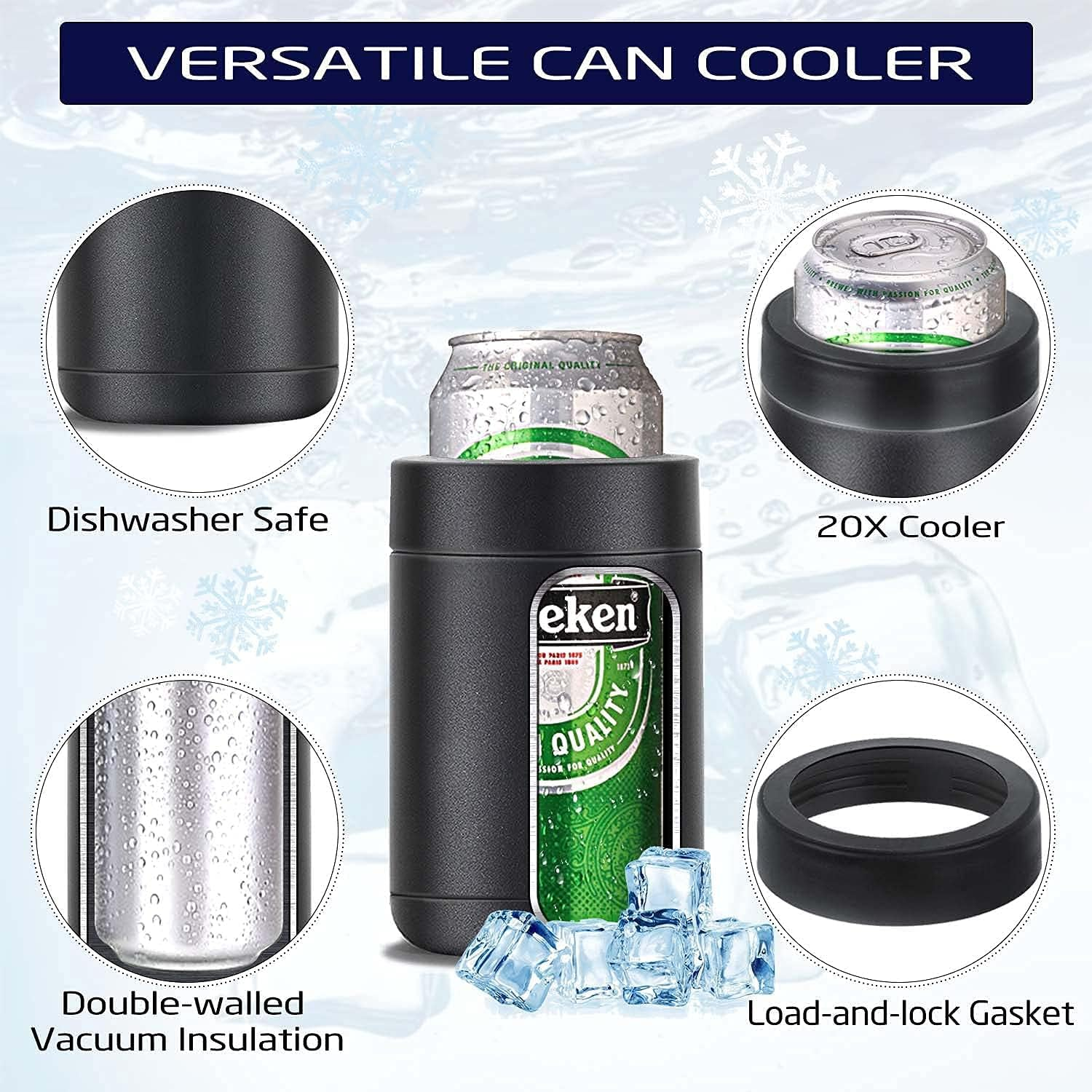Stepstall Beer Gifts for Men, Beer Bottle and Can Cooler with Beer Opener, 12 Oz. Slim Can Beer Bottle Insulators Holder, Vacuum Insulated Double Walled Stainless Steel(Matte Black) image number 5