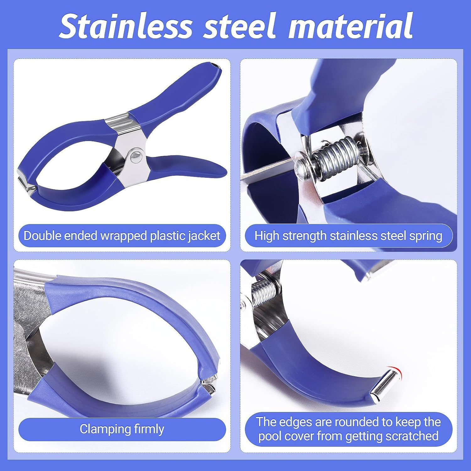 Swimming Pool Cover Clips - Pack of 12 Scratch-Resistant Stainless Steel Handle - Swimming Pool Cover Clamps | for Outdoor Garden Patio Winter Tarpaulin Furniture image number 2