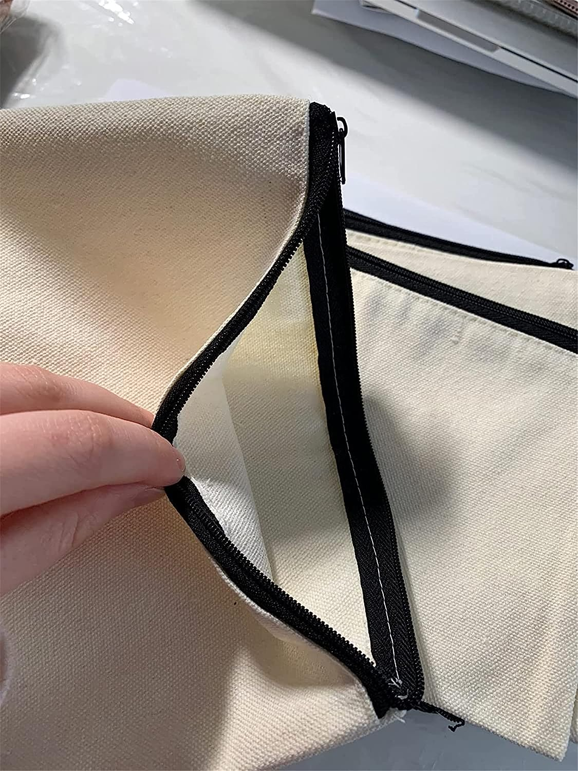 20 Pack Canvas Zipper Pouch Bags DIY Craft Bag Canvas Pencil Case Blank Makeup Bags,Beige Canvas Pencil Pouch Bulk Canvas Cosmetic Bag Multi Purpose Travel Toiletry Bag Canvas Zipper Bags image number 4