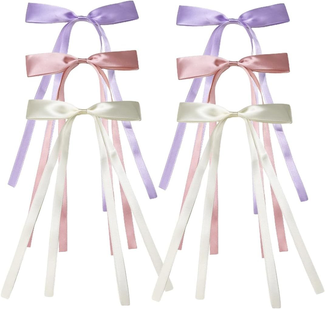 Weddhuis 6 Pieces Hair Bow for Women Hair Clip Hair Band Ponytail Holder Metal Clips Silky Satin Hair Bows image number 1
