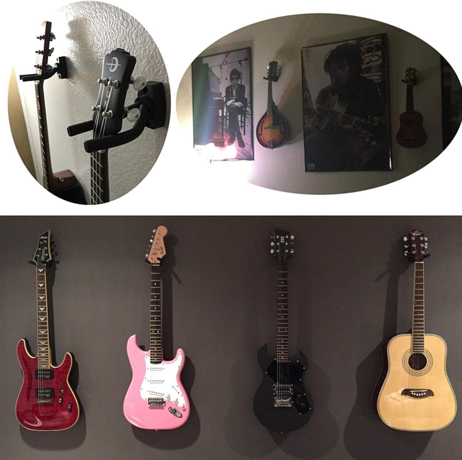 Adjustable Guitar Wall Hanger 6-Pack, Guitar Hanger Wall Hook Holder Stand Black Display with Screws - Fits Guitars, Bass, Mandolin, Banjo, Ukulele,Easy Installation, Great Gift image number 5