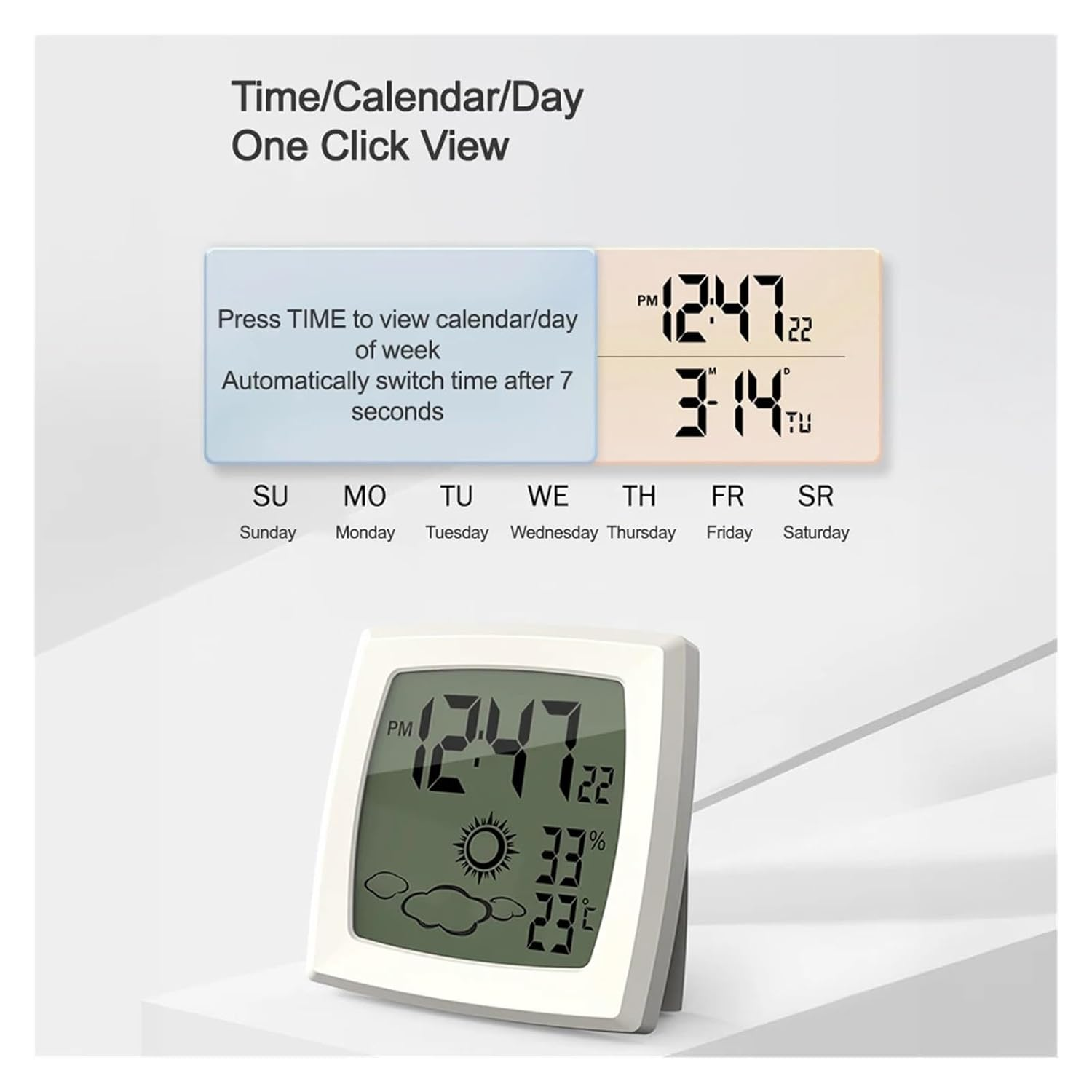 LCD Electronic Digital Thermometer Hygrometer Temperature Humidity Meter Clock Indoor Weather Monitor image number 1