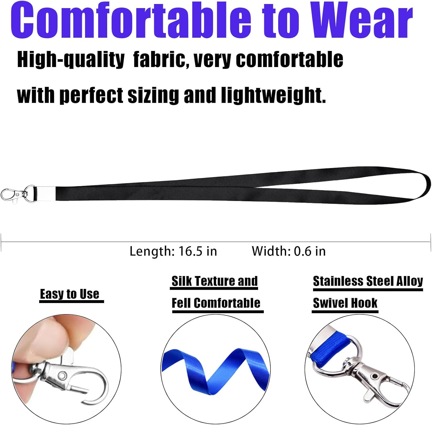 10-PCS Lanyards, Polyester Neck Lanyards, 5 Colors for All Kinds of ID Badges Holder, Keys, Wallet, Whistle, Car Key, Cruise, Work, Etc. image number 2