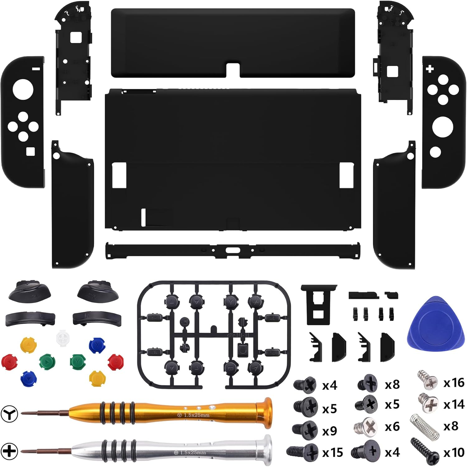 Extremerate DIY Full Set Shell Buttons for Nintendo Switch OLED, Black Replacement Console Back Plate & Kickstand, Custom Case Housing for Nintendo Switch OLED Joycon Controller [Control NOT Included]
