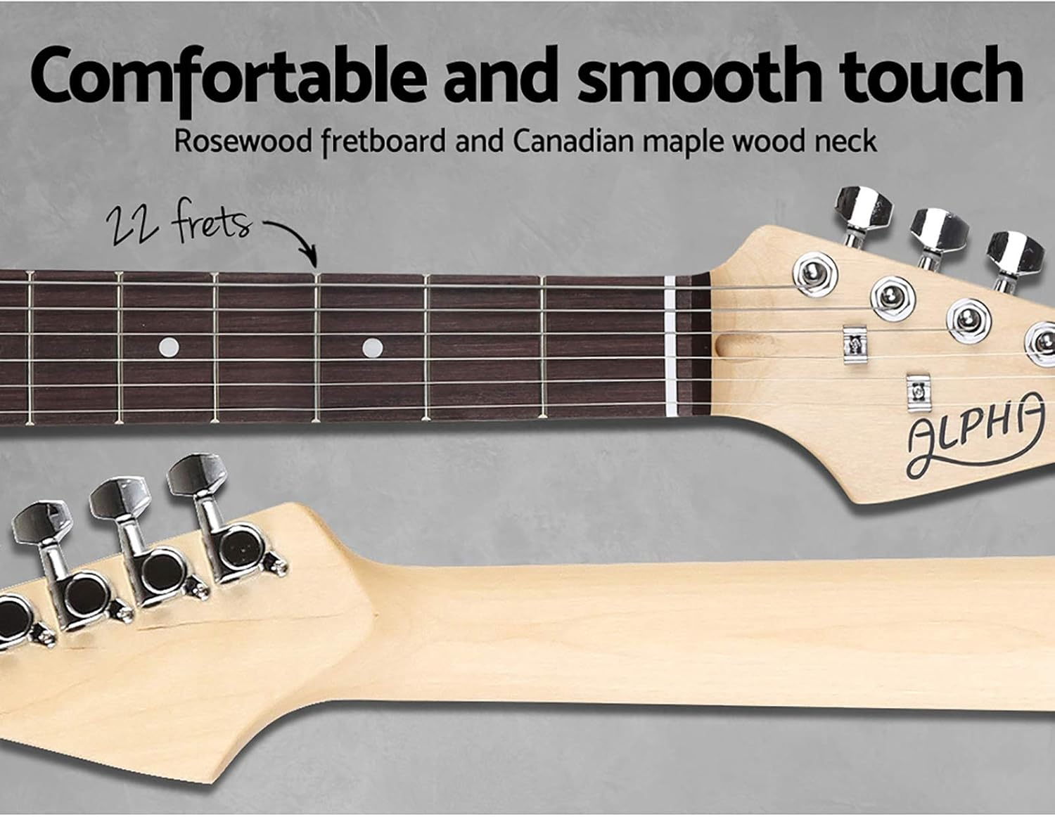 Alpha Electric Guitar Music String Instrument Rock W/Carry Bag, 3M Cable, Whammy Bar - Glossy Black image number 1