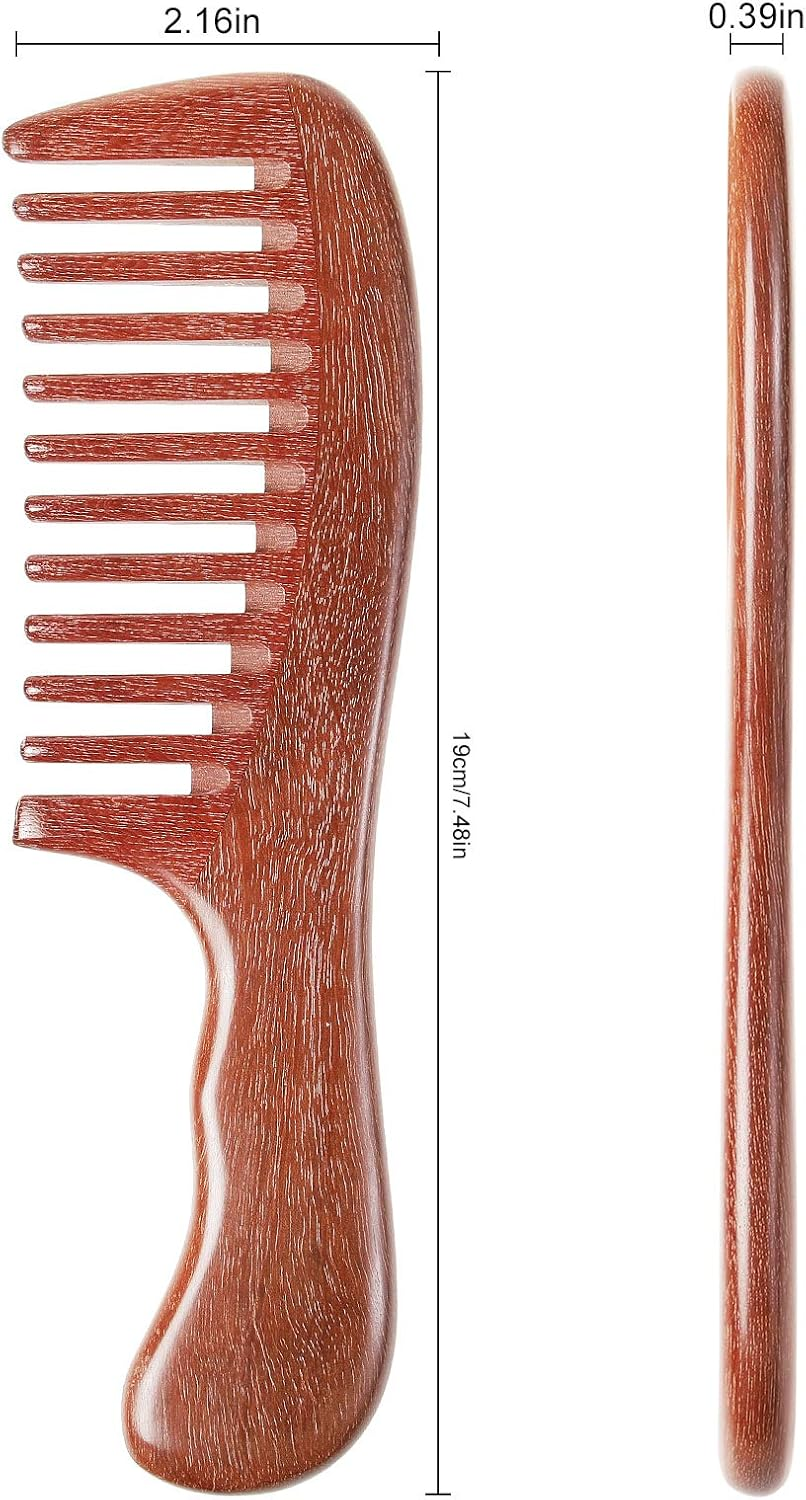 Onedor Handmade 100% Natural Red Sandalwood Hair Combs - Anti-Static Sandalwood Scent Natural Hair Detangler Wooden Comb (Red Sandalwood Extra Wide Tooth)