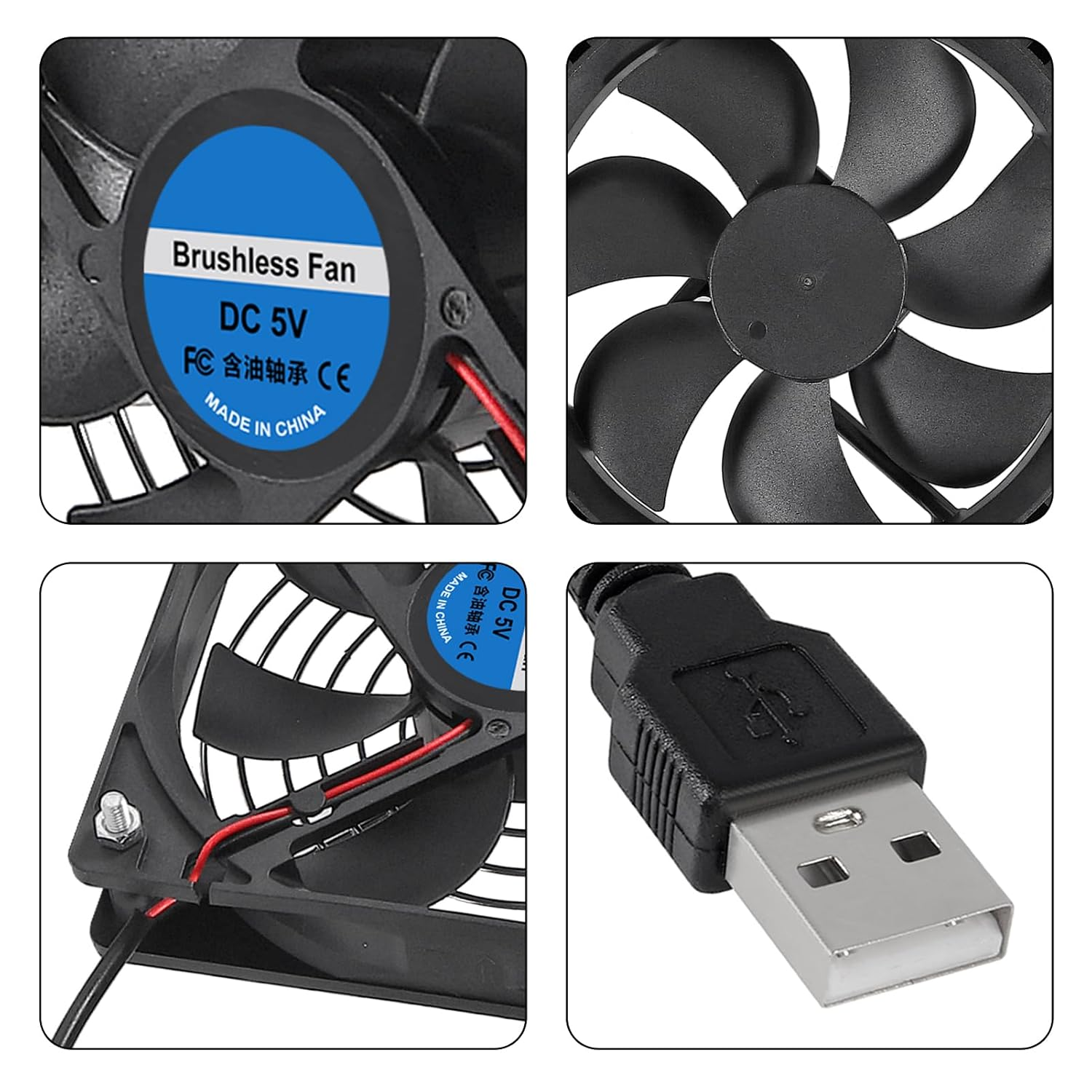 2Pcs USB Fan 5V 12025 Cooling Fan Ball Bearings Brushless Axial Fan 120X120X25Mm USB Computer PC Fan with Srews Metal Grill Cover for Computer Case Cooling Fan CPU Coolers Radiators image number 1