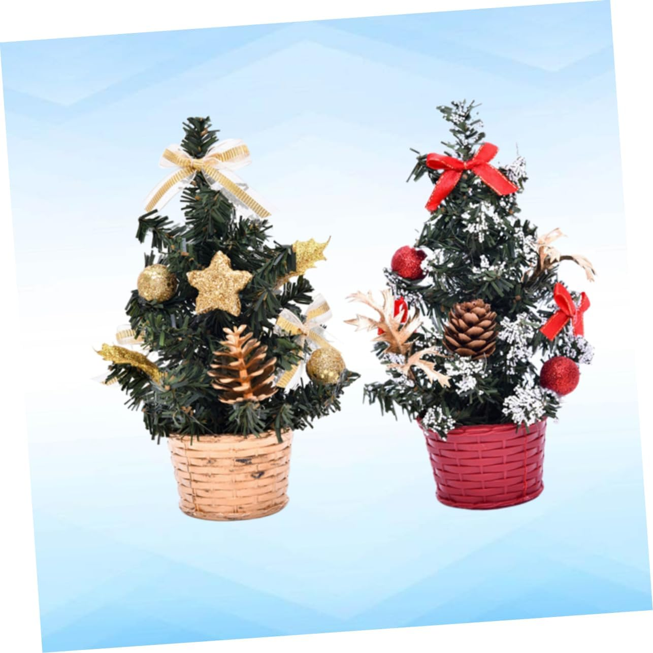 Outanaya 2Pcs Miniature Christmas Tree Model Lifelike Desktop Xmas Tree Decor for Home Party image number 3
