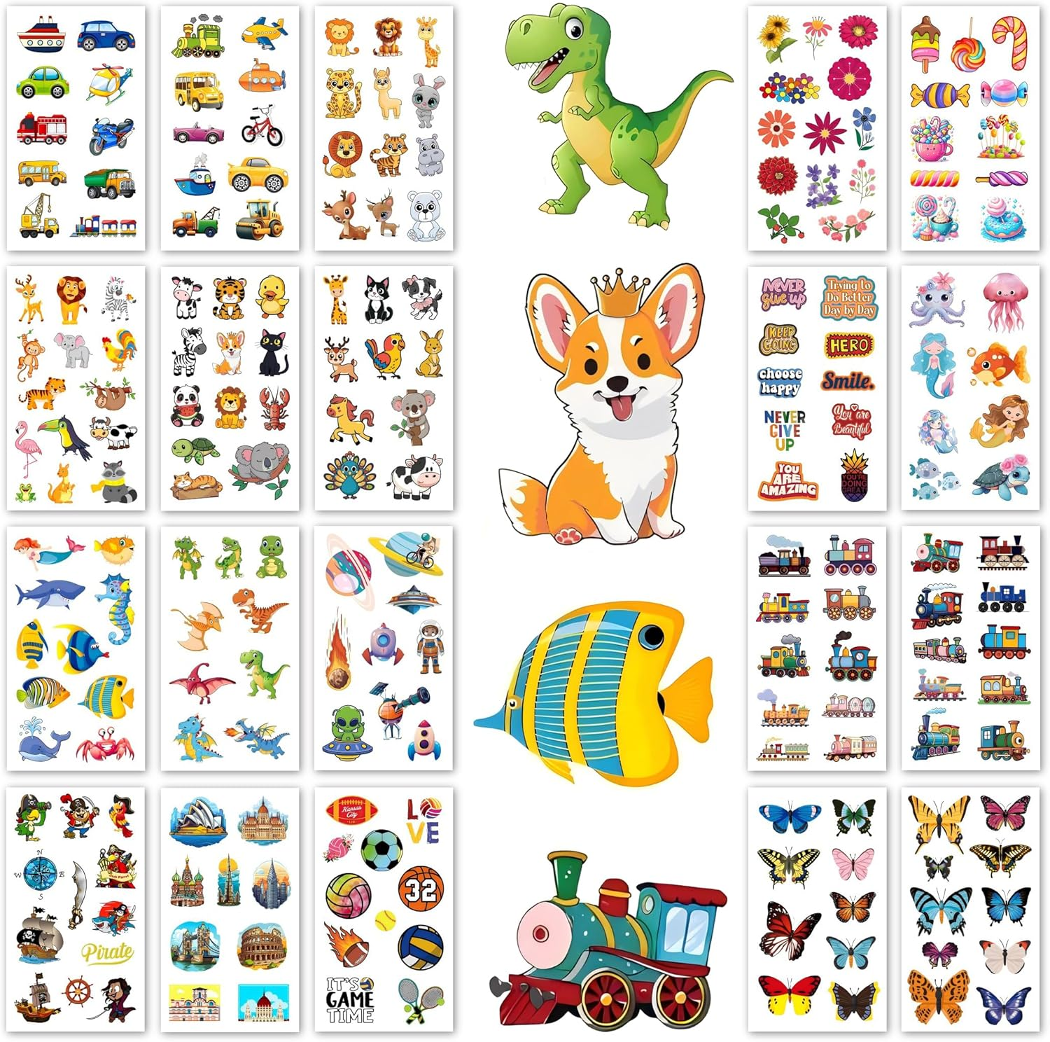 20 Sheets Temporary Tattoo Fake Tattoos Cute Pattern Stickers Markers for Children Kids Toddlers Boys Girls image number 3