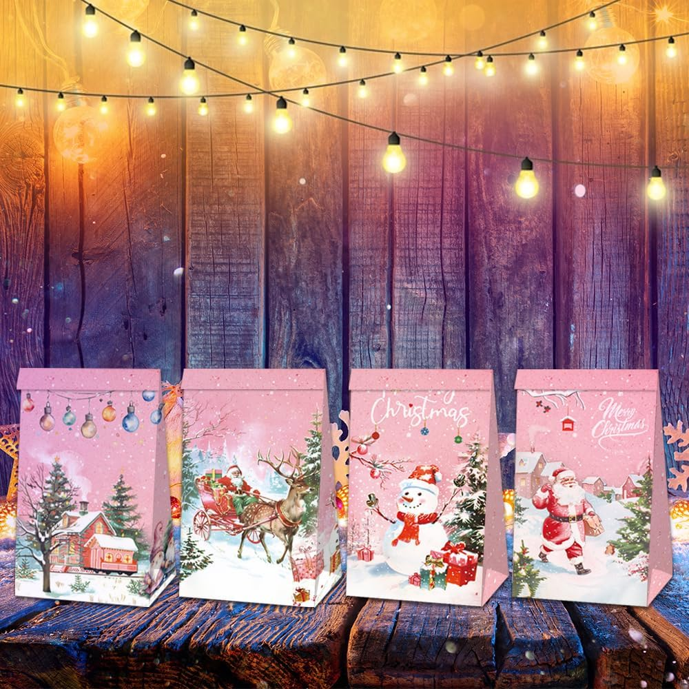 Christmas Treat Bags - 24 PCS Bags with Christmas Stickers,Christmas Bags for Gifts,Christmas Party Favors for Kids, Small Bags Assorted Sizes Baskets Decorations image number 4