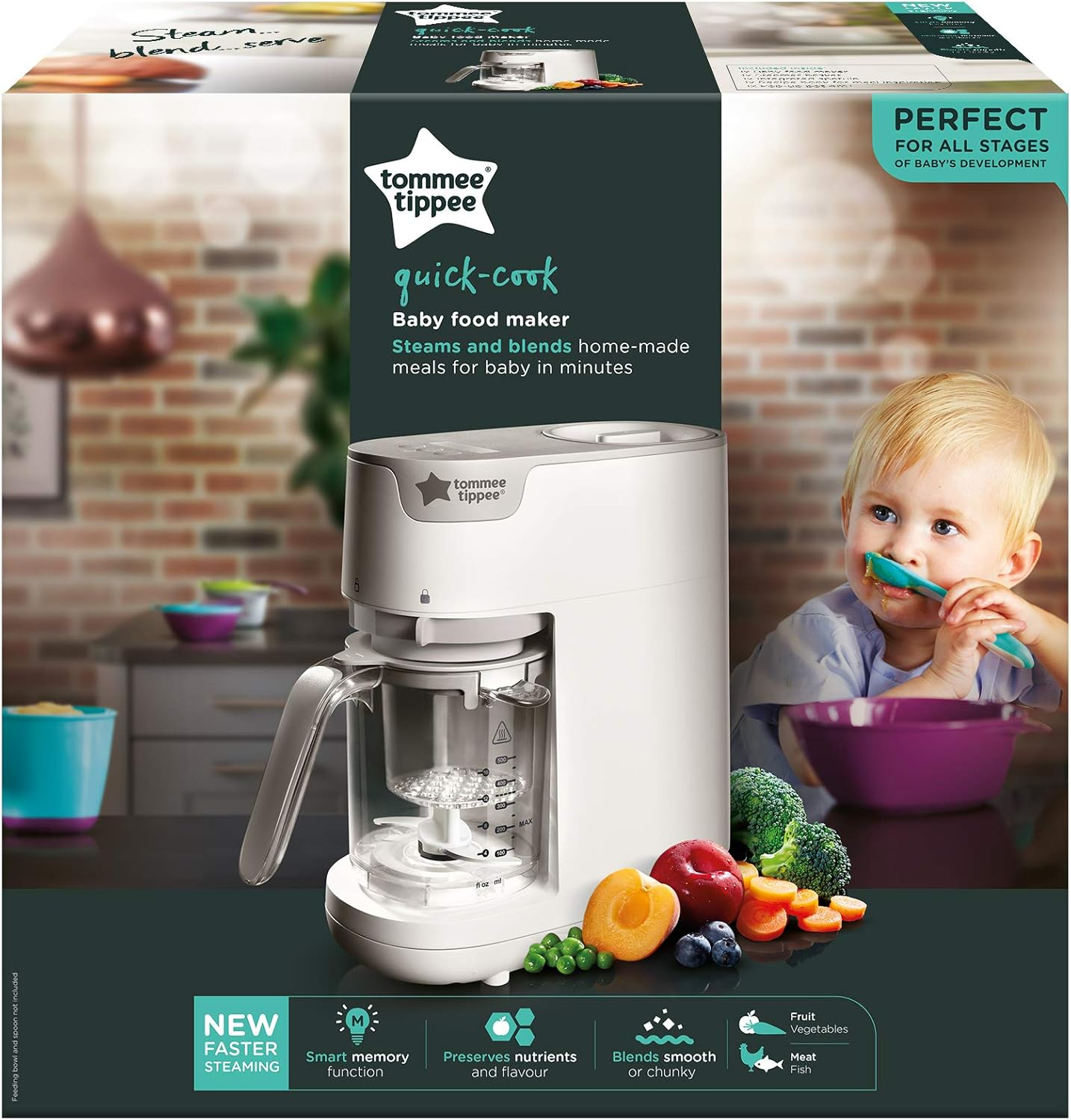 Tommee Tippee Quick-Cook Baby Food Maker, Blender and Steamer, Food Processor, for All Stages of Baby Weaning, 200G Capacity, White image number 3