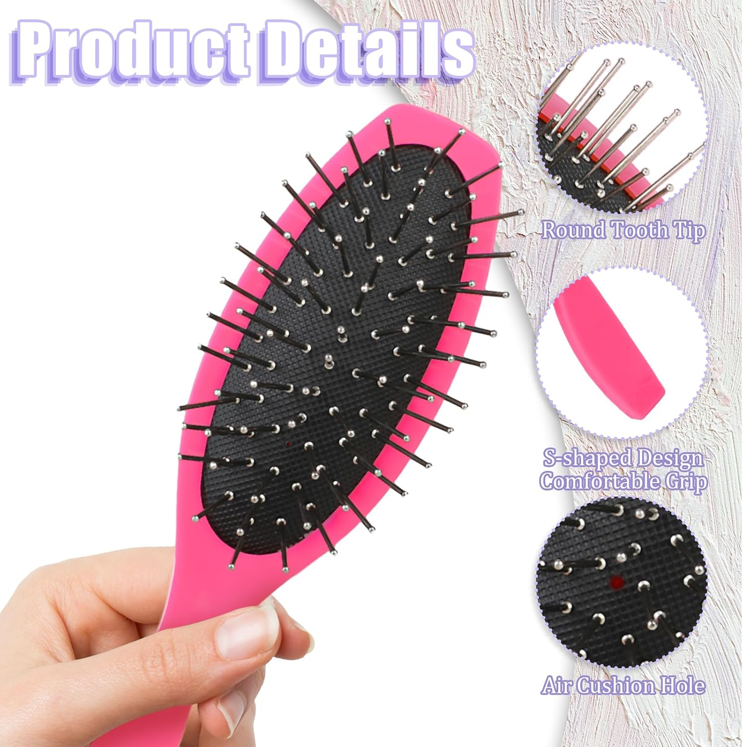 2 PCS Pink Wig Hair Brush Set, Doll Wig Brushes for Synthetic Hair Wigs Stainless Steel Metal Wire Detangling Brush Portable Wig Hair Brush Wigs Extension Brushes for 18 Inch Dolls and Other Hair Care image number 5