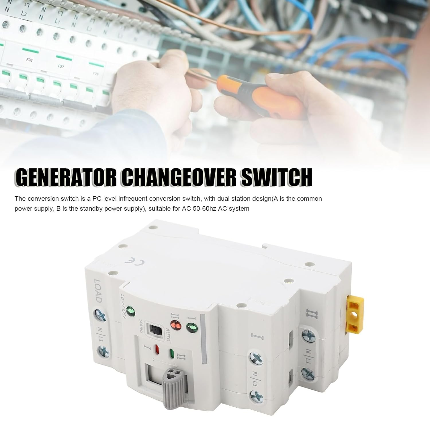 Mini ATS Dual Power Automatic Transfer Switch, 2P 63A Electrical Selector Switches Uninterrupted Power Din Rail Generator Circuit Fast Changeover Controller Millisecond Switching