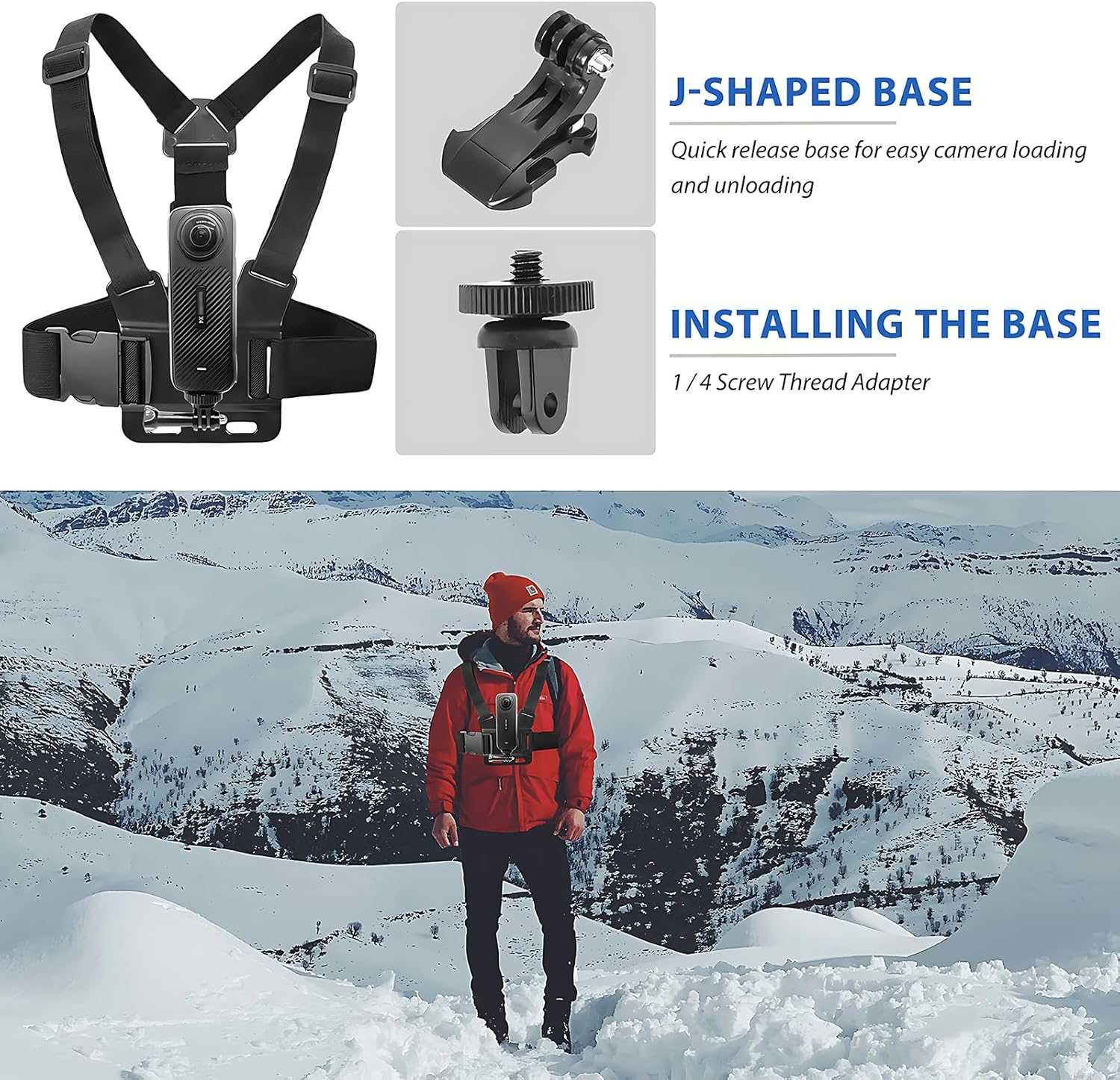 Chest Mount Harness Chesty Vest Head Mount Strap Kit for Insta 360 X4 X3 X2 X ACE Pro ONE RS R GO 2 3, Compatible with Gopro Hero 12 11 10 9 8 7 6 5 4 3+ Max, DJI Osmo Action 4 3 2 Cameras