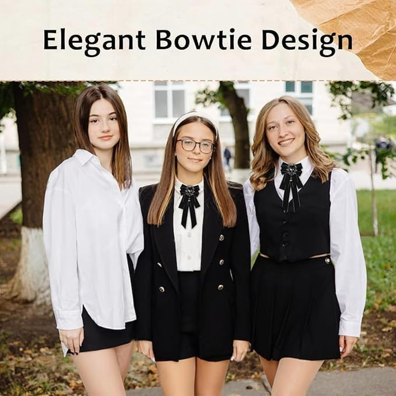 Bow Ties for Women, Womens Bow Tie Adjustable Pre-Tied Rhinestone Bowties Men for Wedding Party Prom School Uniform image number 4