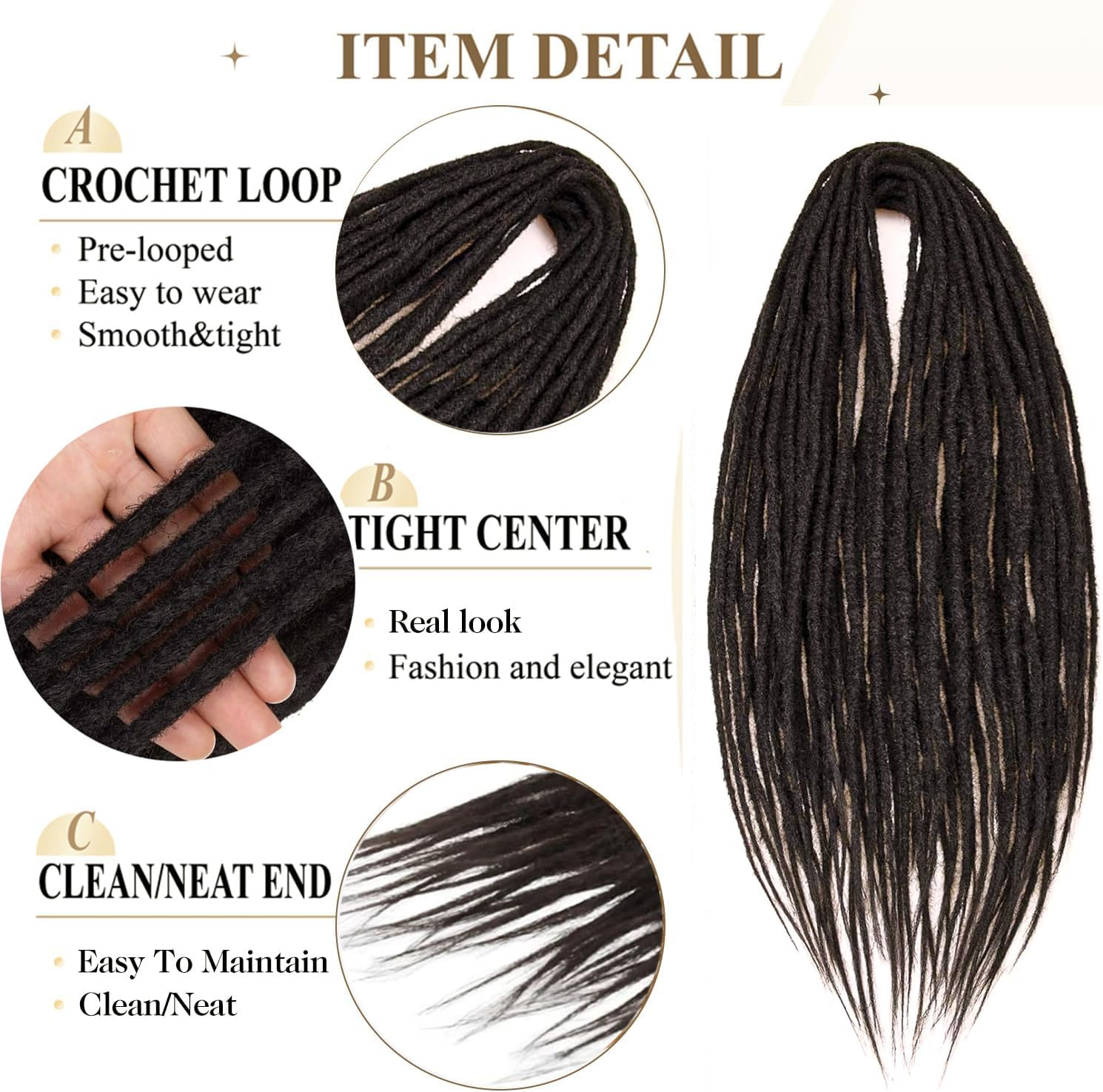 PORSMEER 24 Inch Dreadlocks Extensions 10 Strands Handmade Dreadlock Crochet Hair Braids Synthetic 0.6 Cm Hippie Straight Double Ended Dreads Goddess Locs Crochet Hair for Women (4#, Double-Ended) image number 4