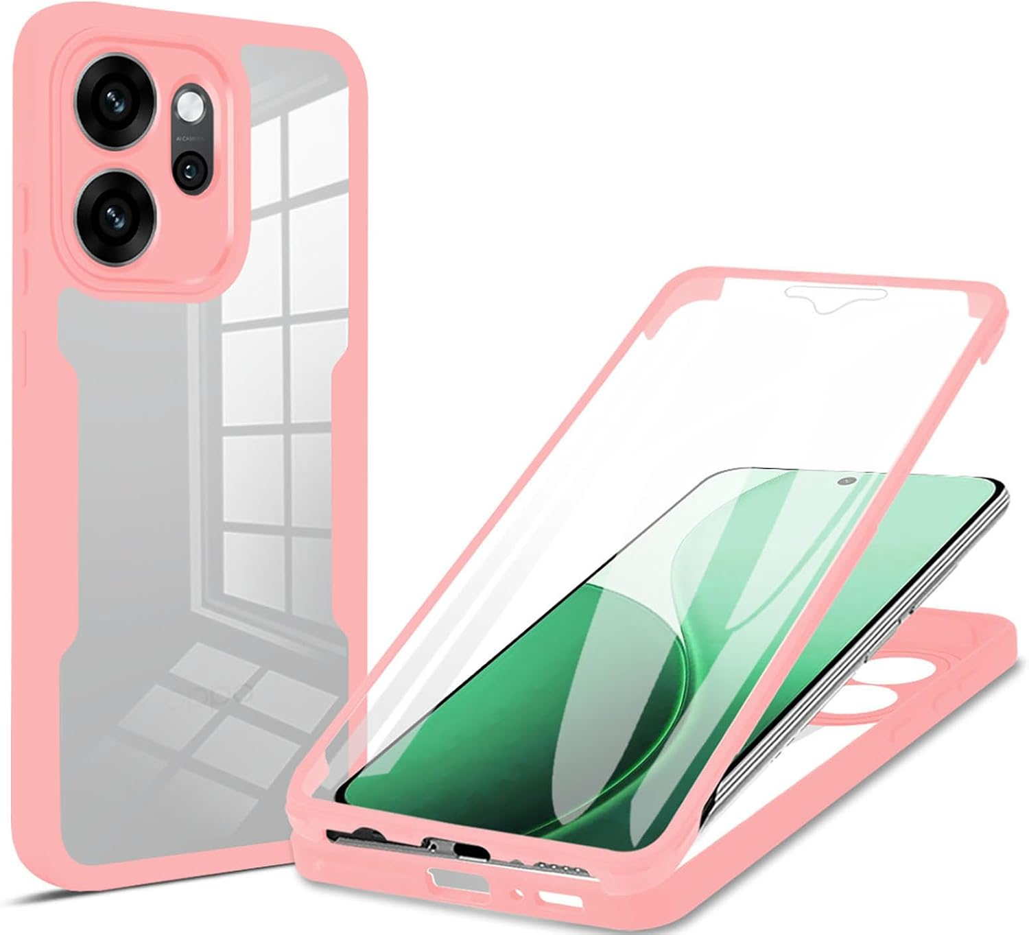 ILING Trasparente Case for OPPO Reno 14 Pro 5G (Reno14 Pro 5G), 360&deg; Full Body Protection Shockproof Cover with Built-In Screen Protector, Ultra Thin Hard PC Silicone TPU Bumper Case (Pink)