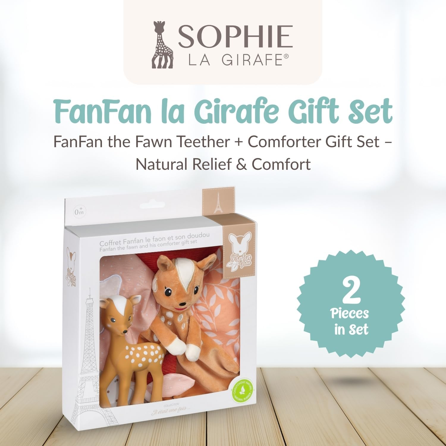 Fanfan the Fawn Baby Teether and Comforter Set, Comforter for Kids That Matches Any Bedroom Decor, Teething Toy Made from 100% Natural Rubber, Soft and Lightweight image number 2