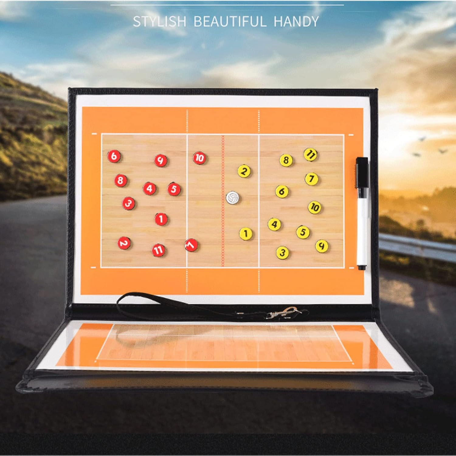 Roseflower Volleyball Magnetic Coaching Board, Volleyball Tactic Coaches Strategy Board Coach'S Training Equipment Aids,Dry Erase Coaching Marker Tactics Board Whiteboard, Lightweight Portable