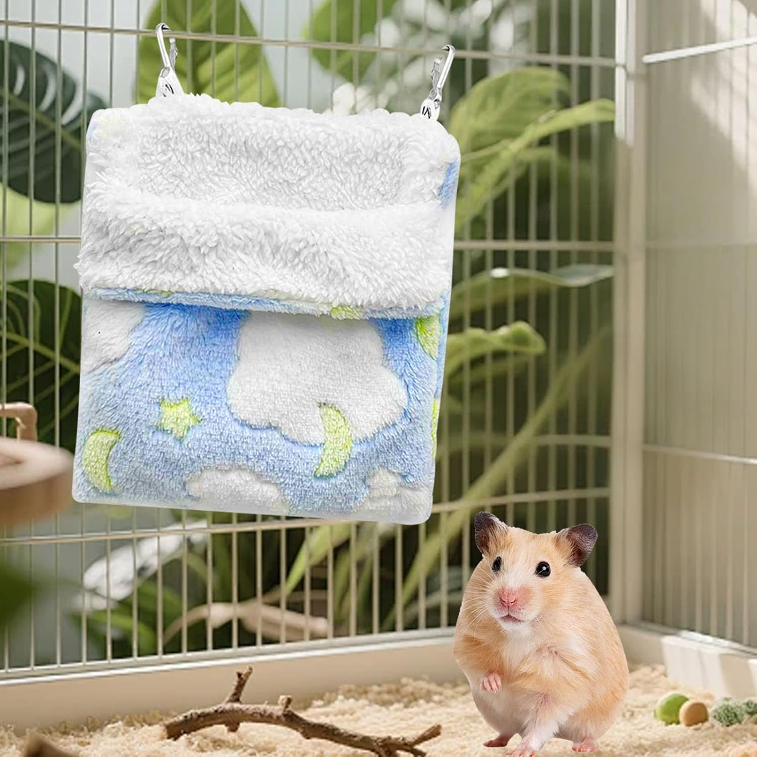 2 PCS Plush Rat Hammock, Warm Guinea Pig Hammock, Rat Hammocks for Cage, Hanging Hamster Hammock, Ferret Hammock Portable, Small Animals Cozy Sleeping Playing Hideaway (Pink,Blue) image number 6