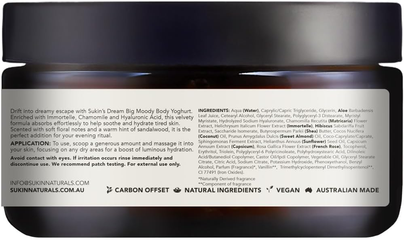 Sukin Moody Body Yoghurt 240Ml Floral & Sandalwood, Natural Hydrating Lotion with Hyaluronic Acid & Chamomile, Australian Made & Owned, Vegan, Cruelty-Free image number 3