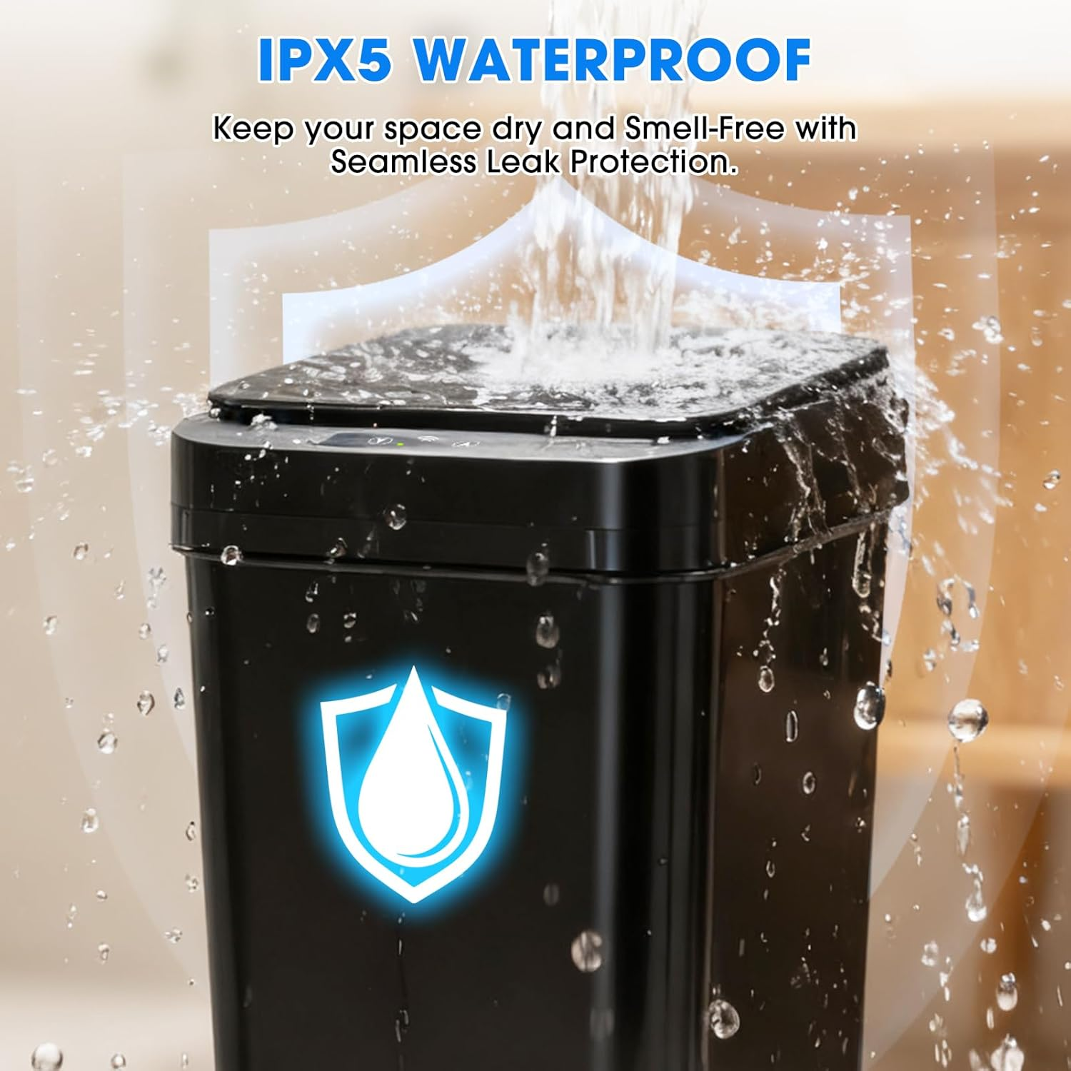 2 Pack Bathroom Trash Can,12L / 2.6Gallon Automatic Touchless Garbage Can, Smart Trash Can with Lid - Electric,Slim Motion Sensor Waterproof Trash Bins for Bedroom Kitchen, Bathroom, Office(Black) image number 6