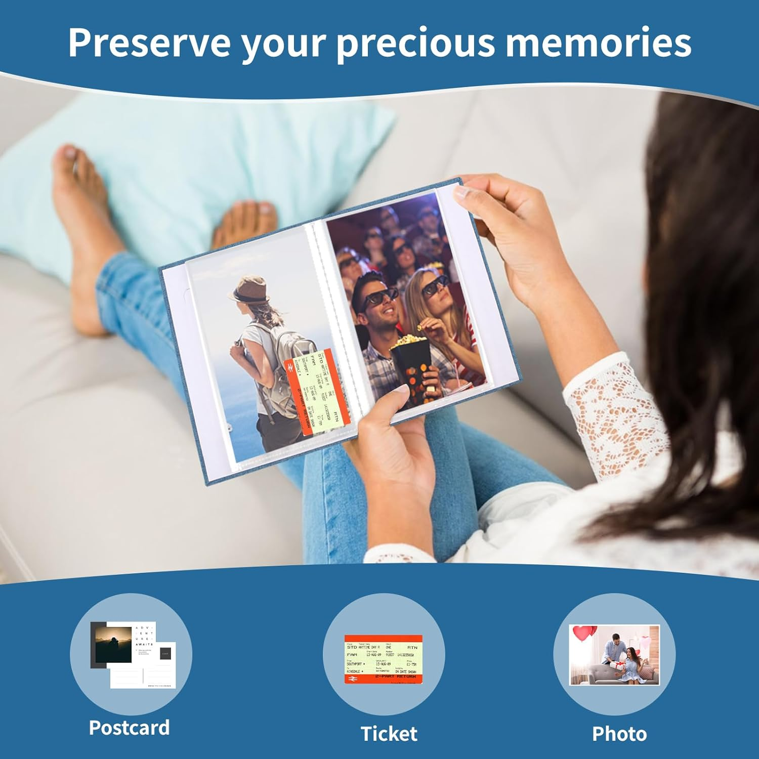 Vivinin 2 Pack Photo Album 5X7, Linen Cover Photo Book, Small Photo Album Book for 36 Pockets Hold 72 Pictures, Picture Book for Photos Family Anniversaries Baby Vacations (Blue) image number 4