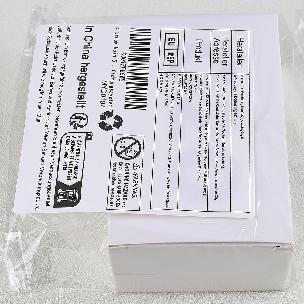 Pack of 4 No Punching Kitchen Organiser, Wall Mounted Bin Bag Dispenser Organiser Kitchen White Wall Mounted Trash Bag Kitchen Organiser for Kitchen Storage & Organisation Kitchen Accessories image number 6