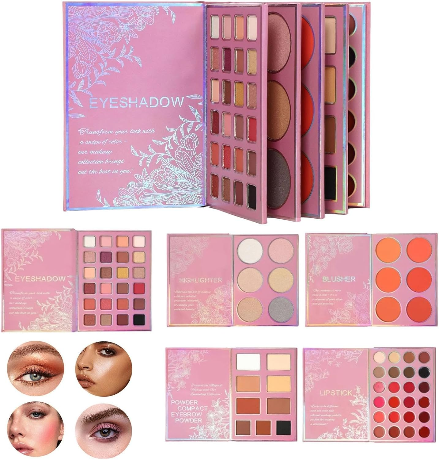 Makeup Book Palette, Waterproof Blendable Powder Lipstick, Make up Palette Eyeshadow Set, for Women Girls Travel Office Party Dating Wedding Shopping Holiday Outdoor image number 1