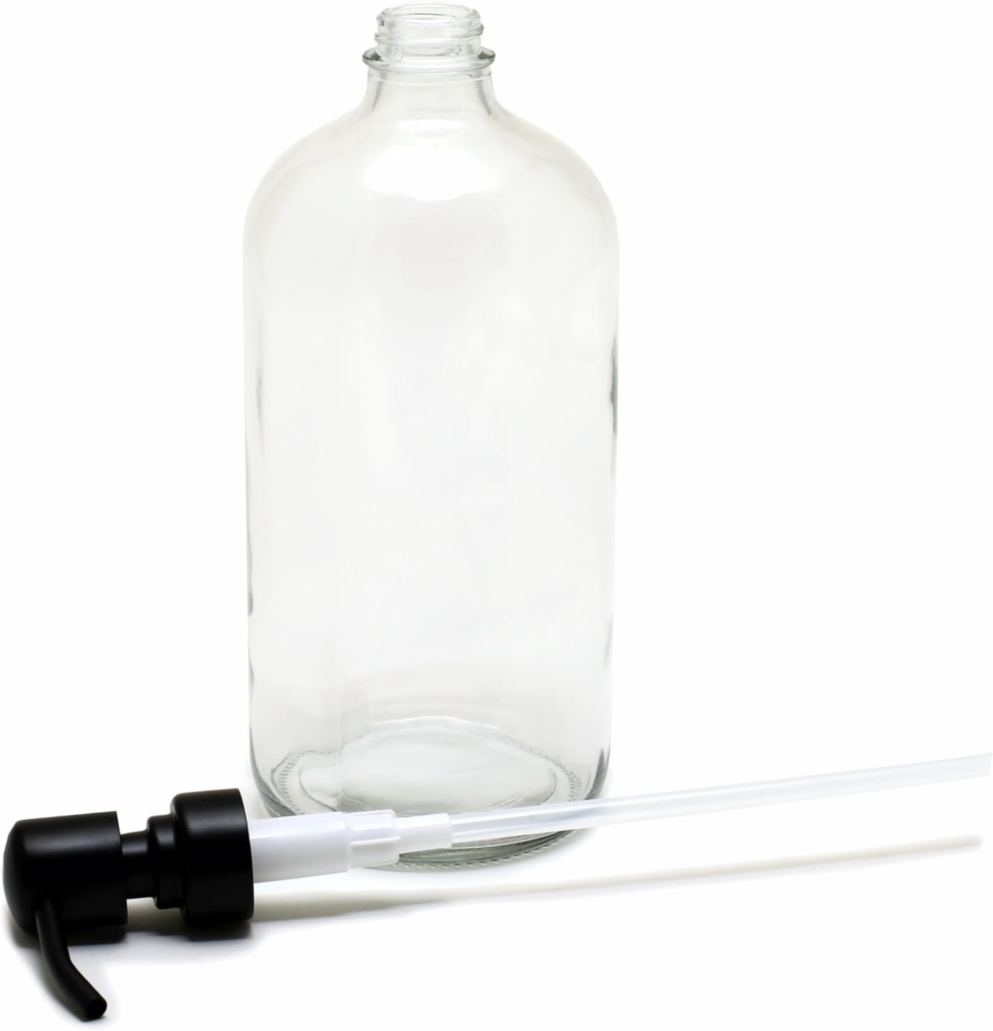 Vivaplex, 2, Large, 32 Oz, Empty, Clear Glass Bottles with Stainless Steel, Matte Black, Lotion Pumps