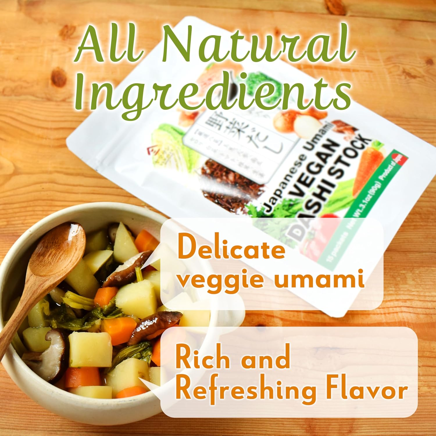 YAMASAN KYOTO UJI Japanese Umami Vegan Dashi Stock, Healthy Veggie Dashi Packet, Quick and Easy to Use, for Ramen and Miso Soup, Vegan Soup, Gluten and Allergen Free, Sugar Free, No-Msg, 6G&times;15Packets image number 3