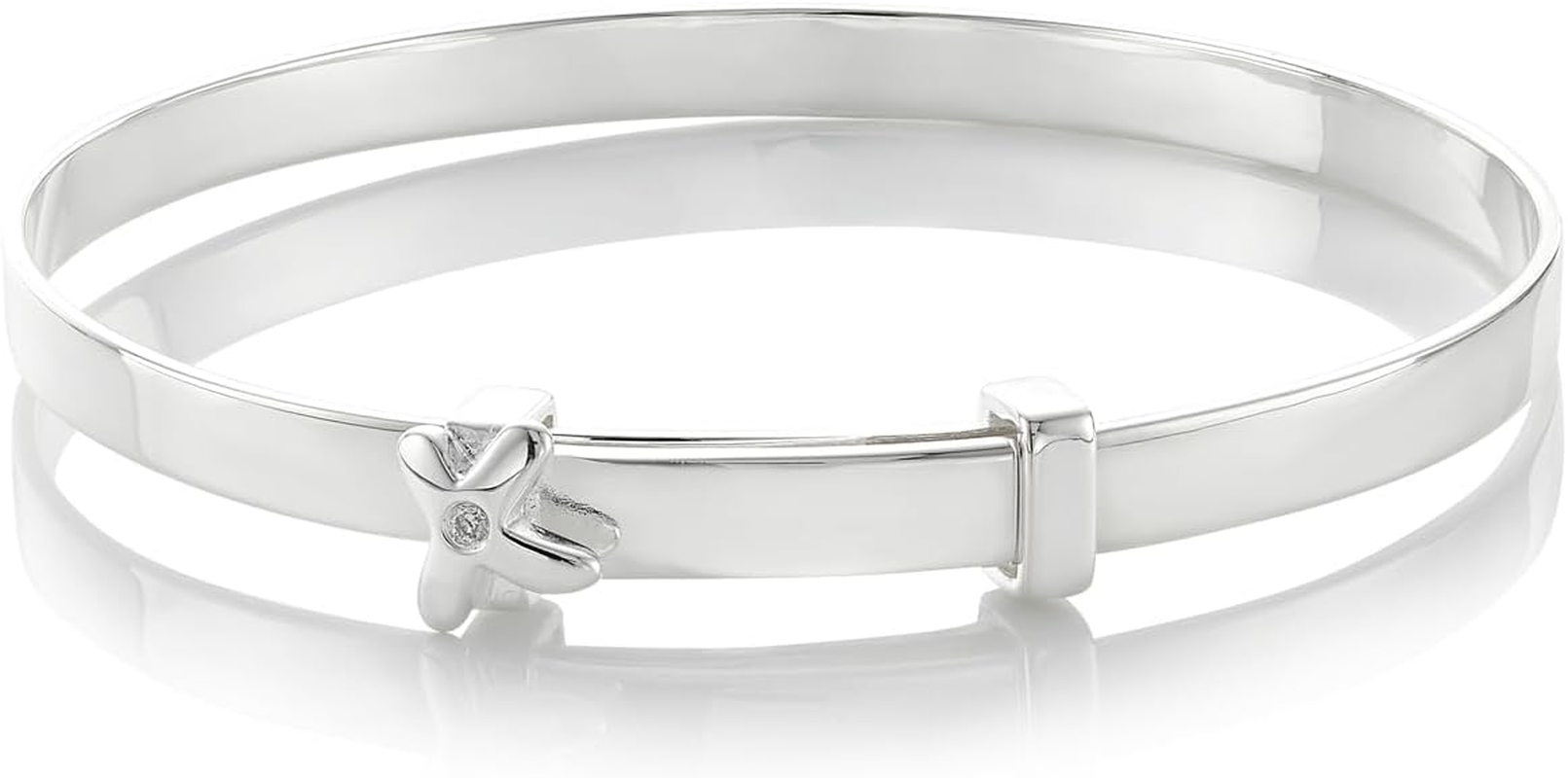 Molly Brown London Sterling Silver First Diamond Kiss Expandable Bangle, Christening Baby Jewellery Keepsake, Standard Industry Size, Diamond image number 4