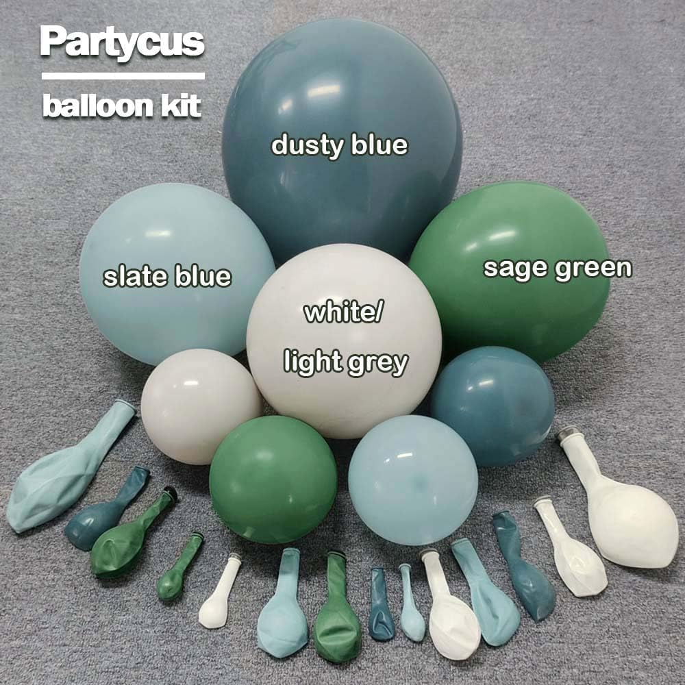 Partycus Dusty Blue and Green Balloon Garland - Double Stuffed Sage Green Teal White Matte Balloons Olive Slate Blue Boho Arch Kit for Baby Shower Neutral Birthday Bridal Party Decoration Medium - Brown,Green image number 5