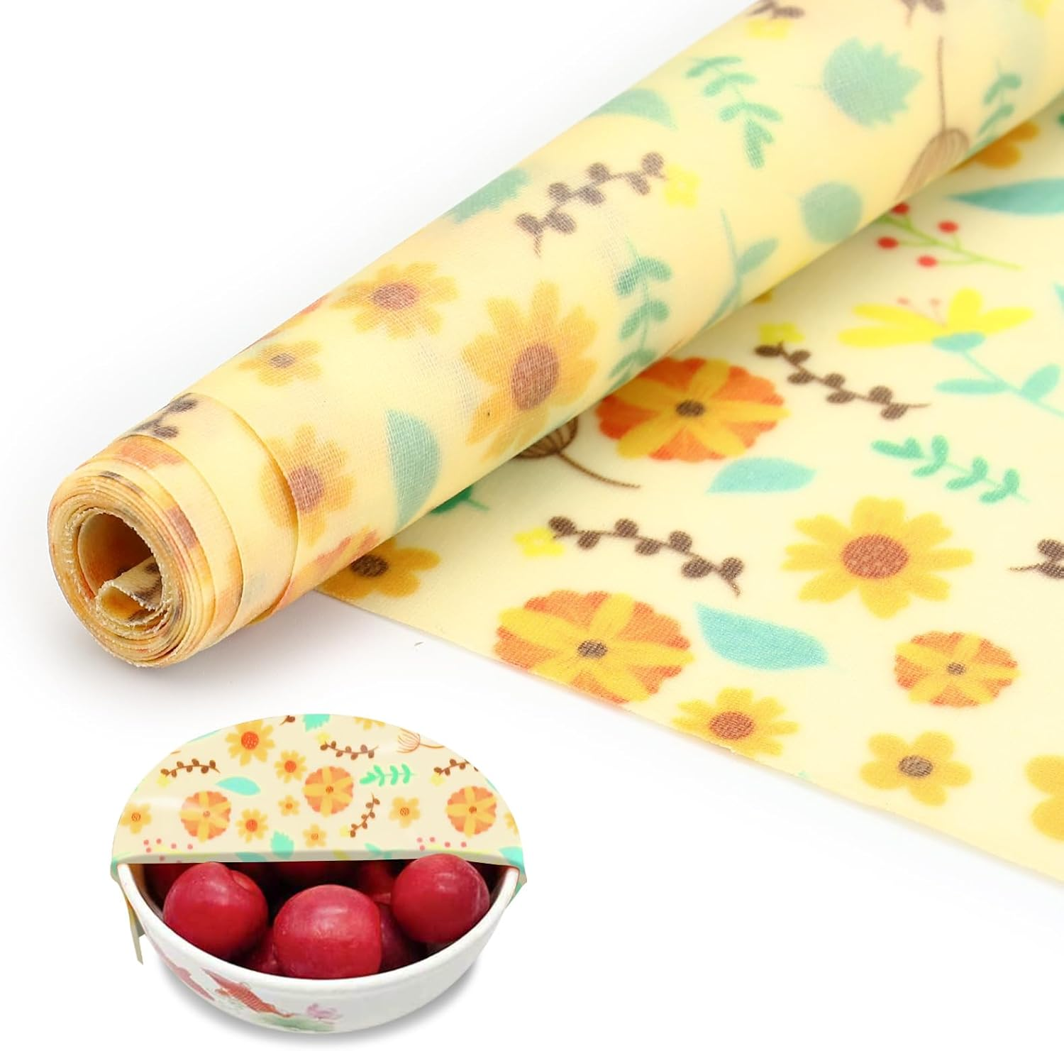 Sekonow Beeswax Wraps for Food, Large 39.4&rsquo;&rsquo; X 13&rsquo;&rsquo; Beeswax Wrap Roll, Reusable Beeswax Paper Food Wrap for Bread Sandwich Wrapper Bowl Covers, Sunflower