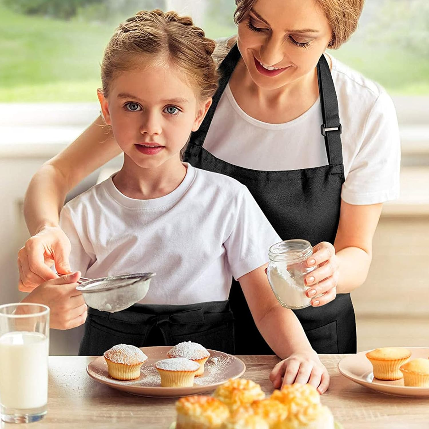 XUTONG Chef Aprons and Chef Apron Hat, Black Apron for Men Women, Waterproof Apron with 2 Pockets, Adjustable Neckband Apron for Kitchen Cooking Baking Garden BBQ