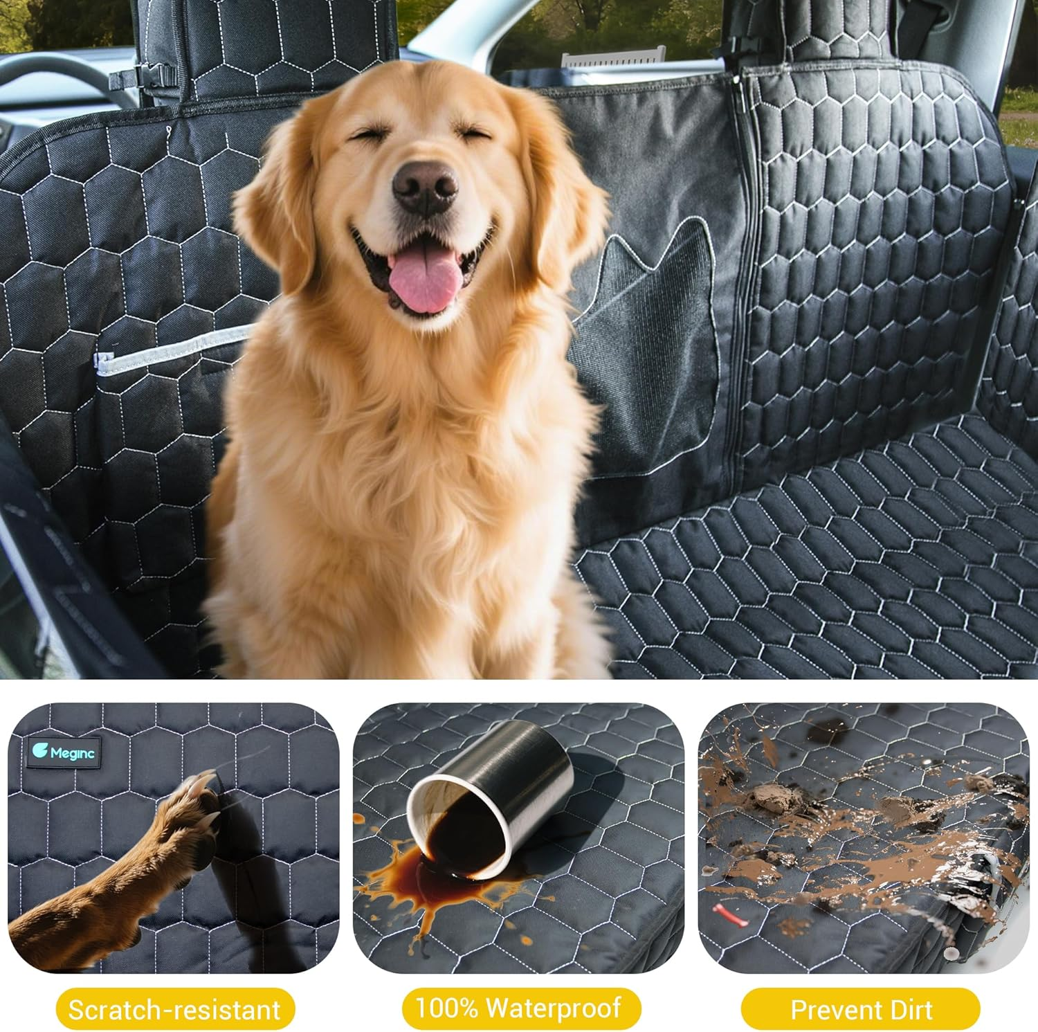 Dog Seat Covers for Tesla Model Y, Car Hammock for Tesla Model Y 2022-2025 with Side Flaps, 100% Waterproof Pet Car Seat Cover with Mesh Window & Headrest Protector Easy Clean up Pet Liner image number 4