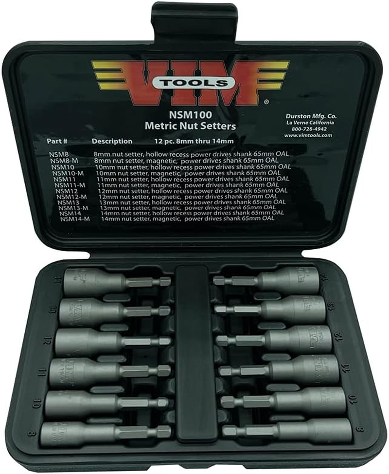 VIM Tools NSM100 12-Piece Metric Power Drive Nut Setter with Magnetic and HOL.