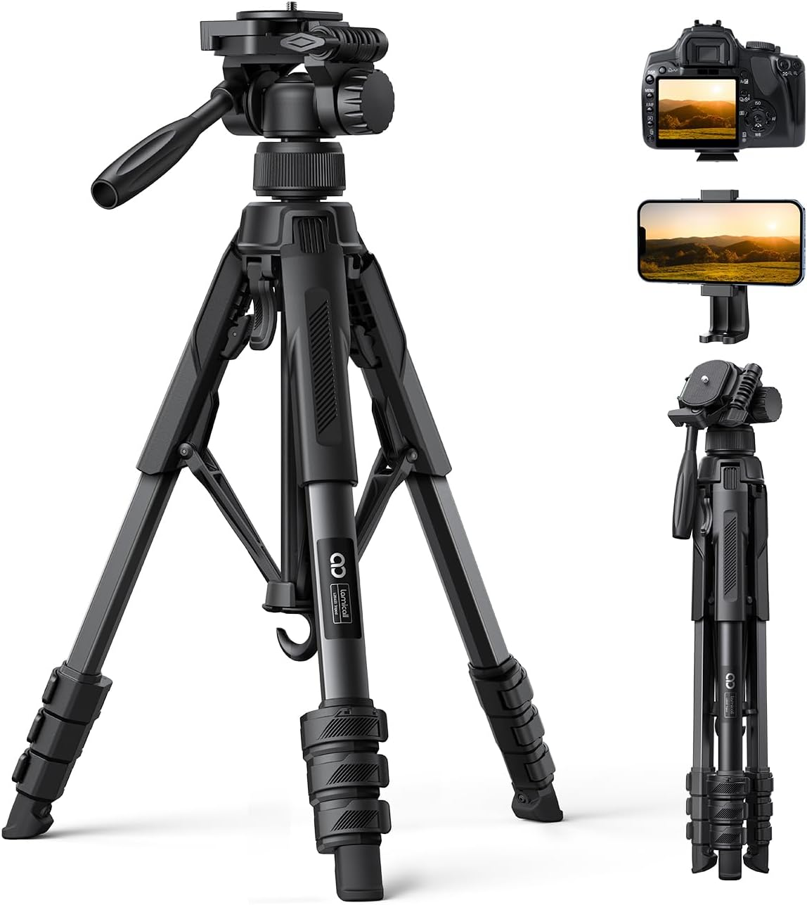 Lamicall Camera Tripod - 17.6LBS Max Load Tripod with Rapid Leg Deployment Phone Tripods for Video Recording Photo Vlog, 67" Camera Stand with Phone Holder & Carry Bag for DSLR Iphone Gopro image number 2