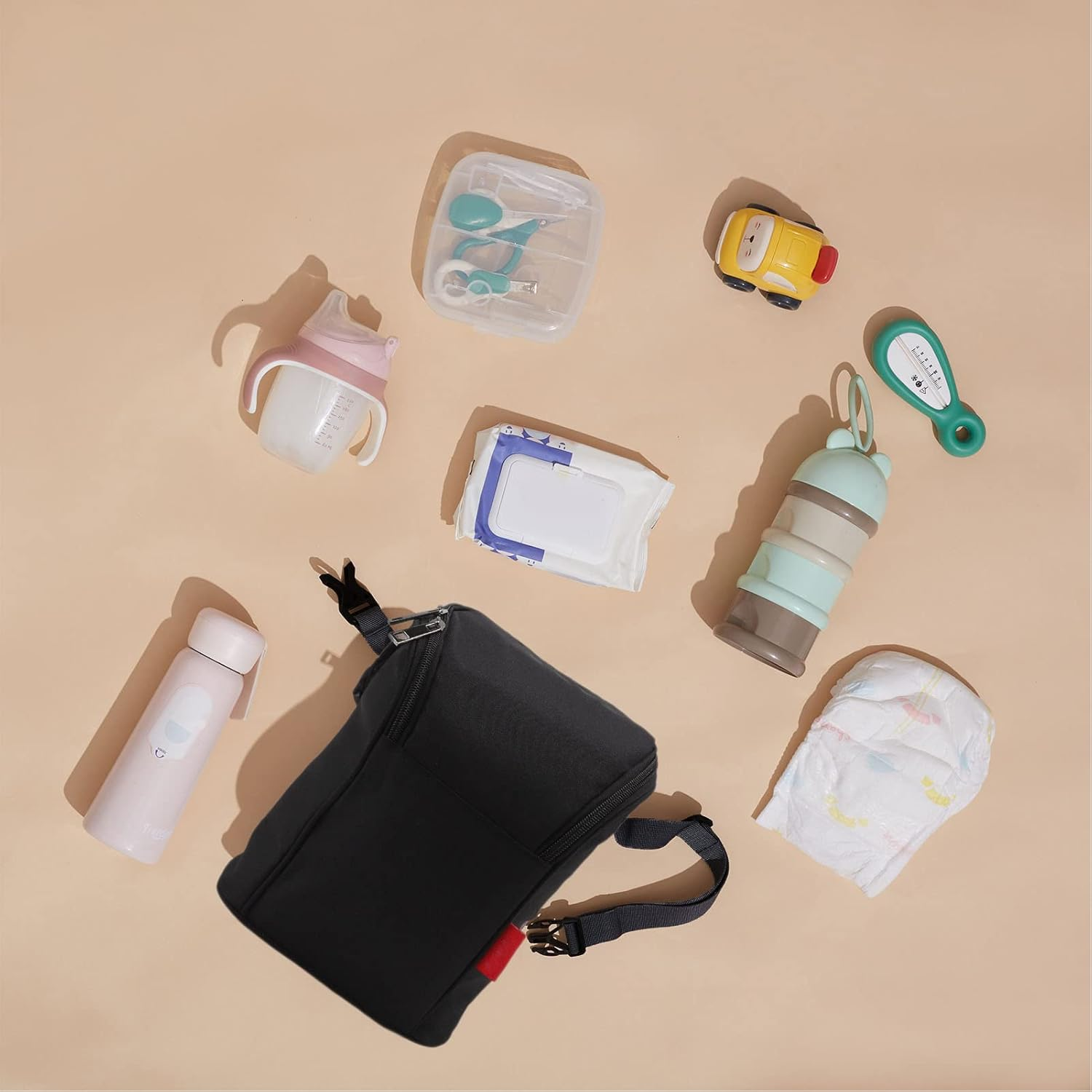 Insulated Baby Bottle Bag, Waterproof Nylon Insulated Bottle Bag, Baby Bottle Cooler Tote Bag, Thermal Bag Bottle Storage Bag, Breastfeeding Essential, Baby Bottles Milk (Black)