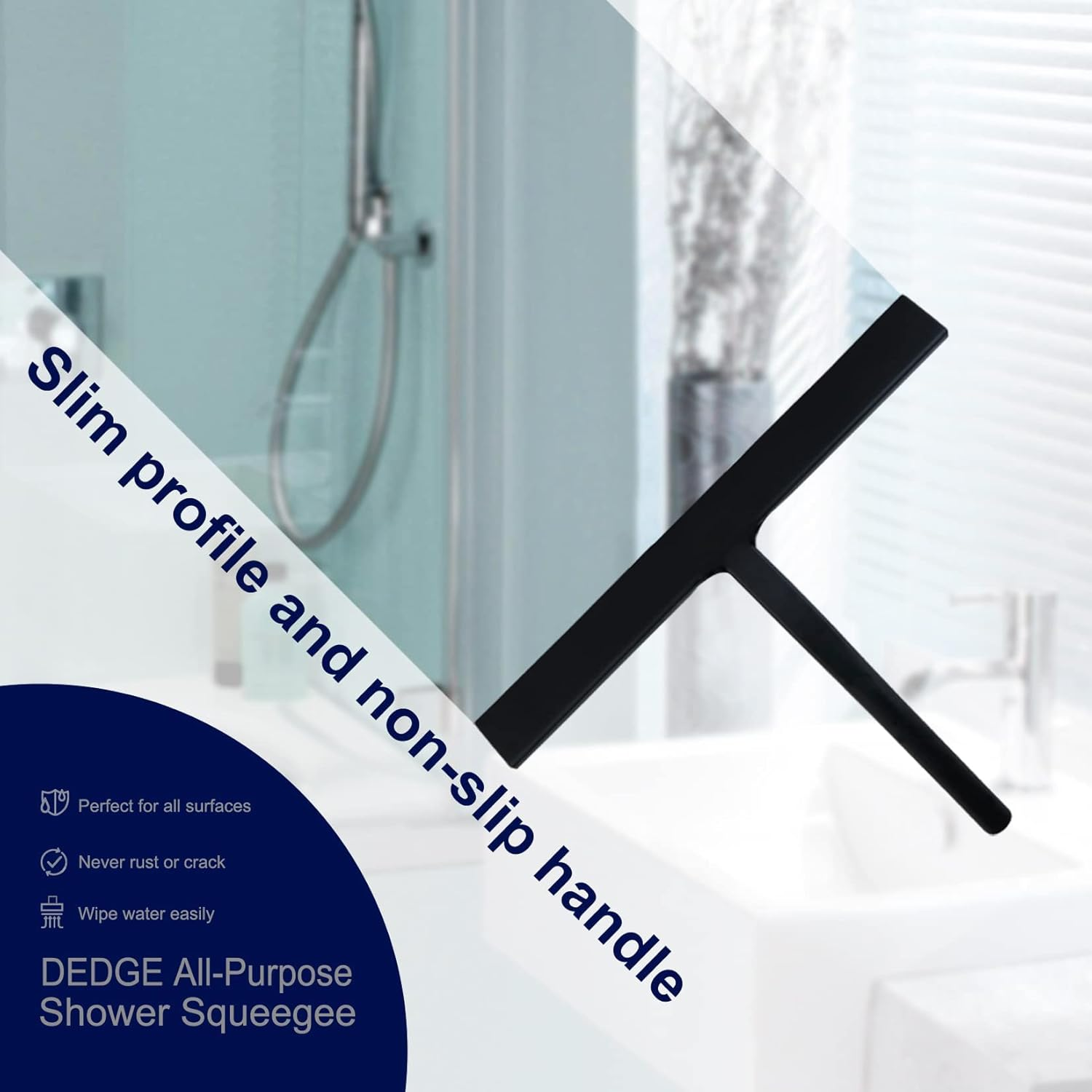 DEDGE Shower Squeegee for Shower Doors with 1 Hooks All-Purpose Glass Squeegee for Bathroom, Shower Doors, Car Windows,Black 11 Inches image number 3