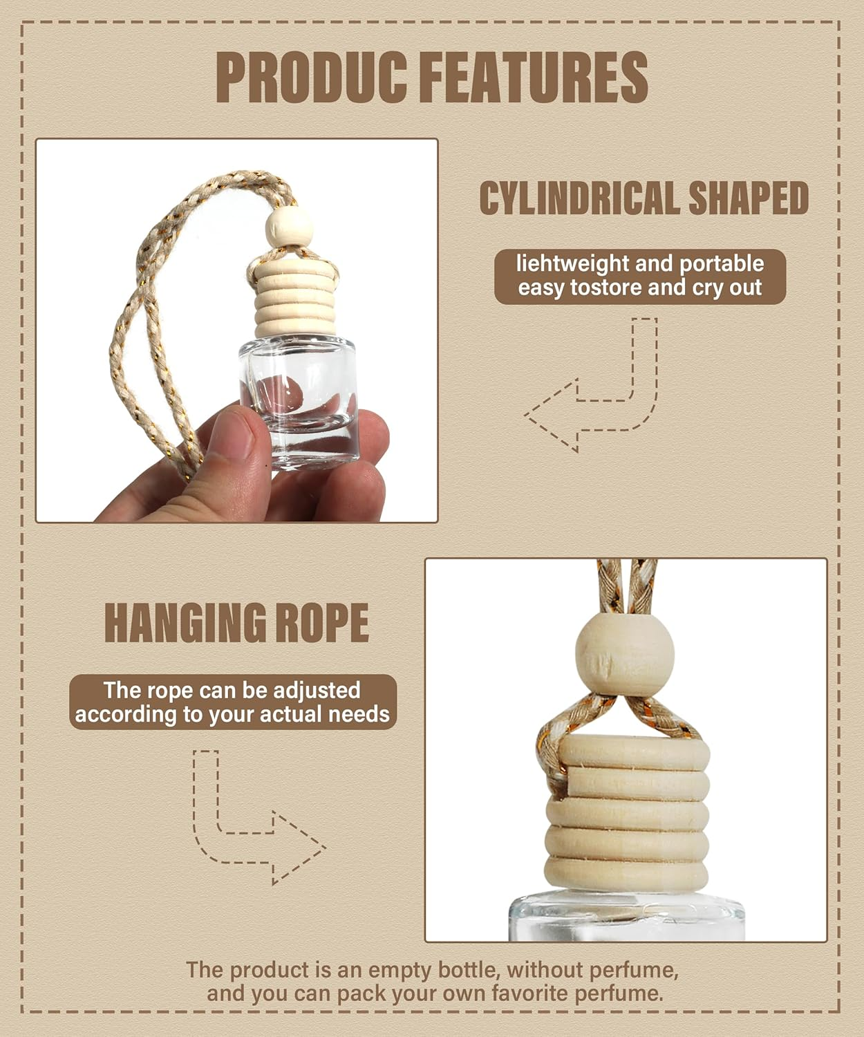 ESEWALAS 5Pcs Hanging Car Air Freshener, Empty Glass Perfume Bottlespendant Bottle, Air Freshener Pendant image number 1