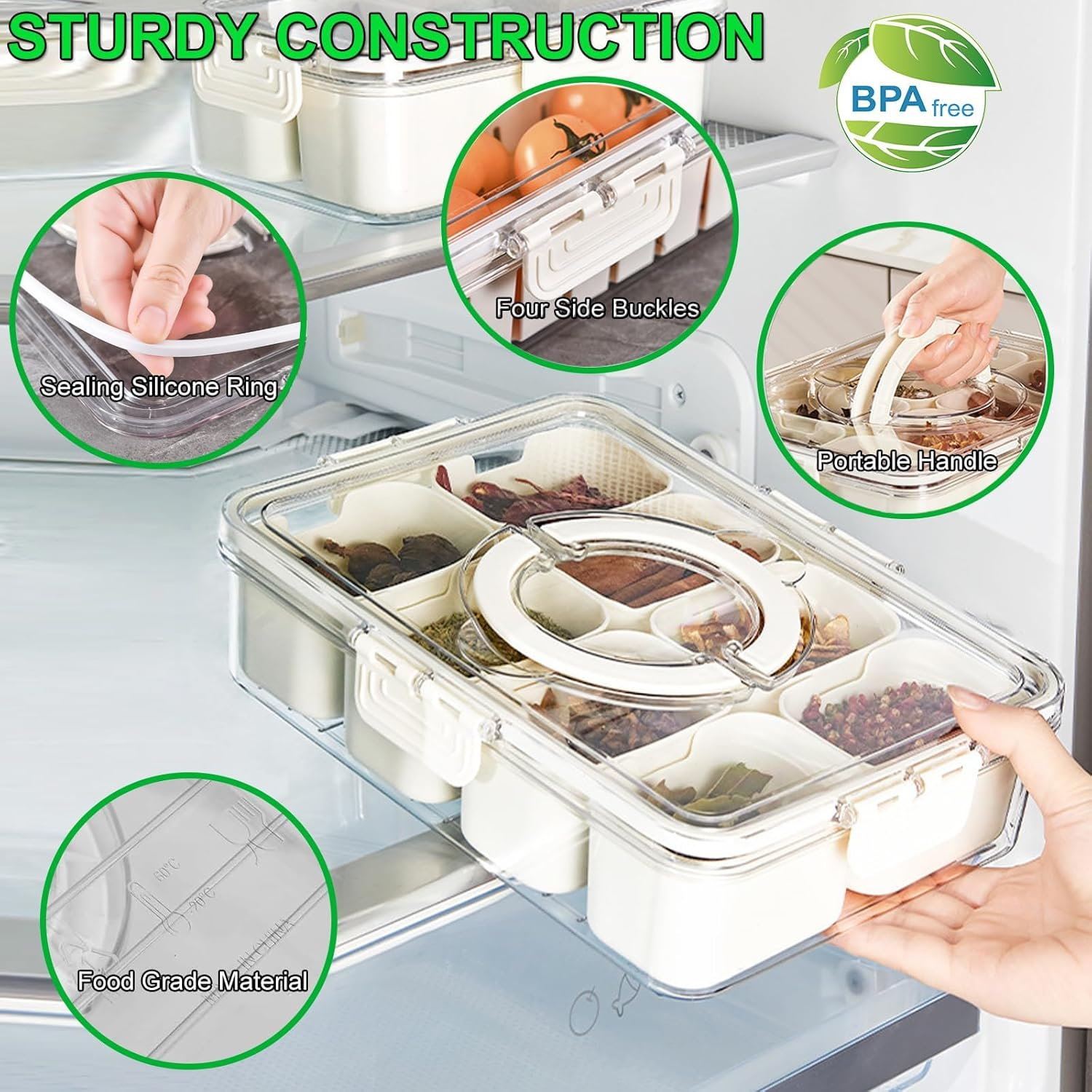 2 Pack Divided Serving Tray with Lid and Handle, Food Storage Box with 12 Plastic Compartment Platters, Portable Snack Platters Clear Organize, Candy Fruits Veggie Snacks Party Entertaining Picnic image number 1