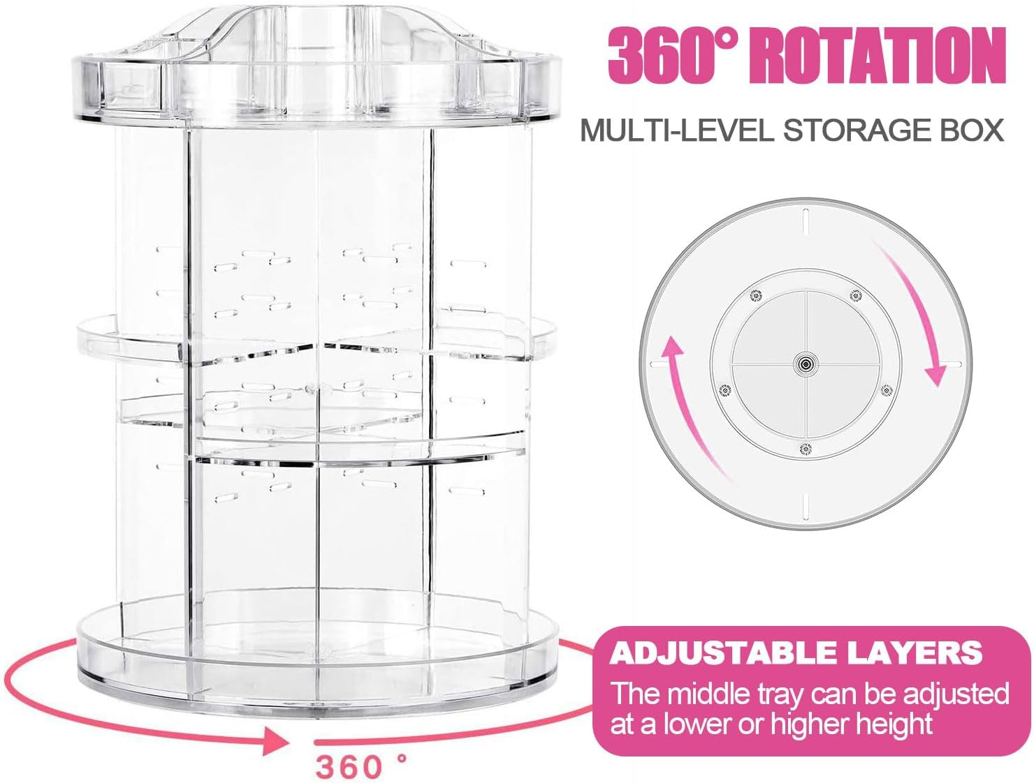 Makeup Organizer, Rotating Makeup Organizer, 360 Degree Rotating Adjustable Cosmetic Storage Display Case, 7 Layers Large Capacity for Skincare, Perfume, Cosmetic, Beauty, Make up and Essential Oil image number 3