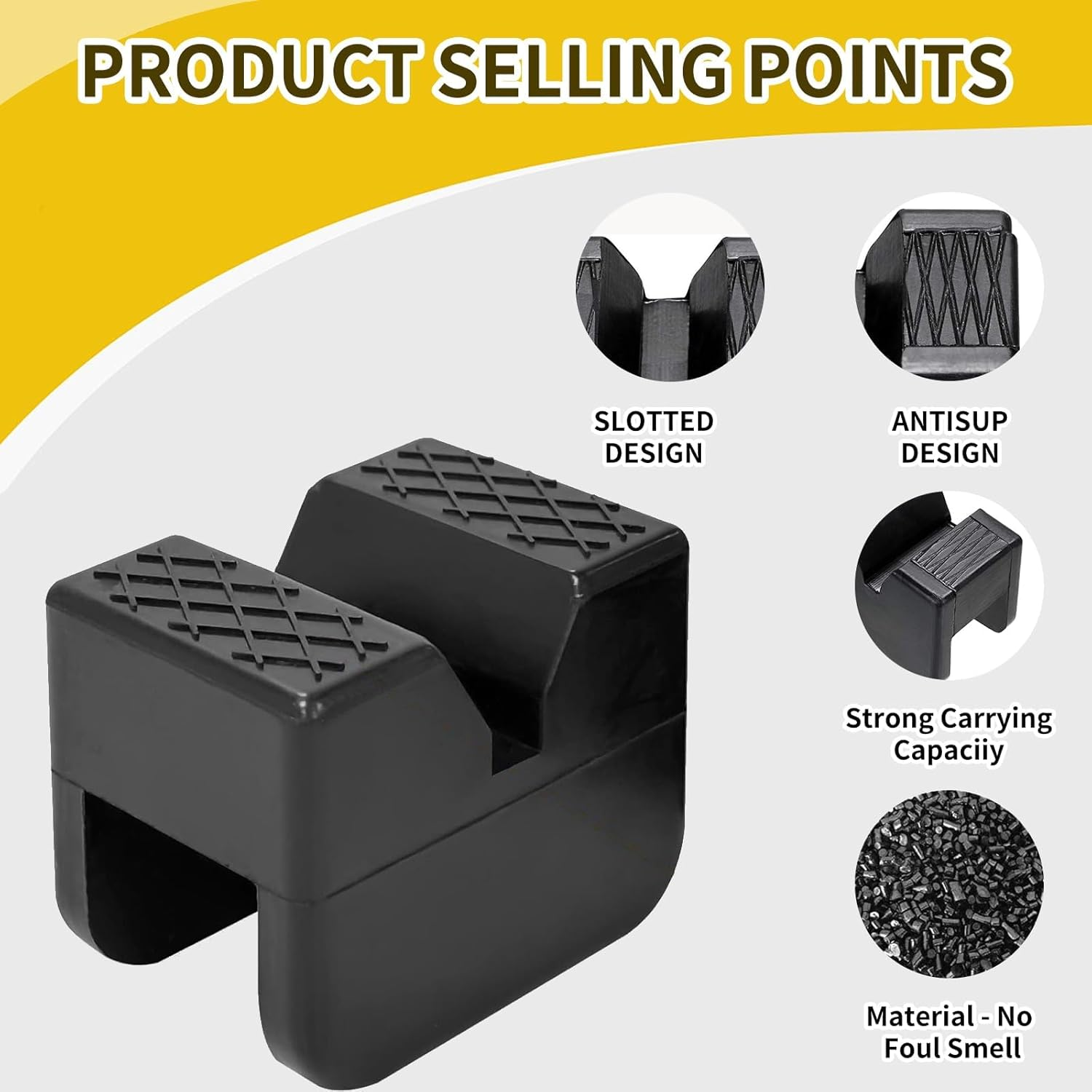 Jack Stand Pads, 4 Pcs 3 Ton Jack Pad Adapter, Universal Rubber Slotted Frame Rail Pinch Welds Protector Pad for Jack Stand Support Lift, Car Accessories for Sedan, SUV and More (Black) image number 1