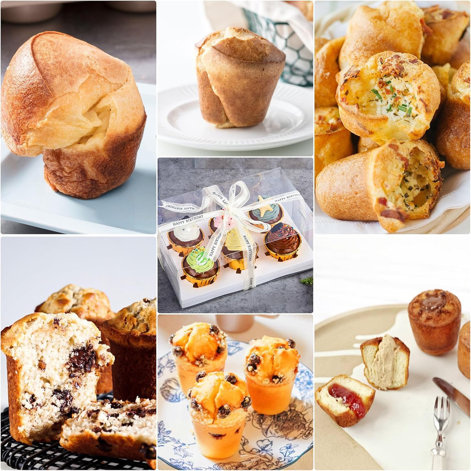 Sidosir Popover Pan for Baking - Professional Extra Deep Silicone Popover Molds, Non-Stick, Easy to Clean, Grade Materials(2Pcs) image number 2