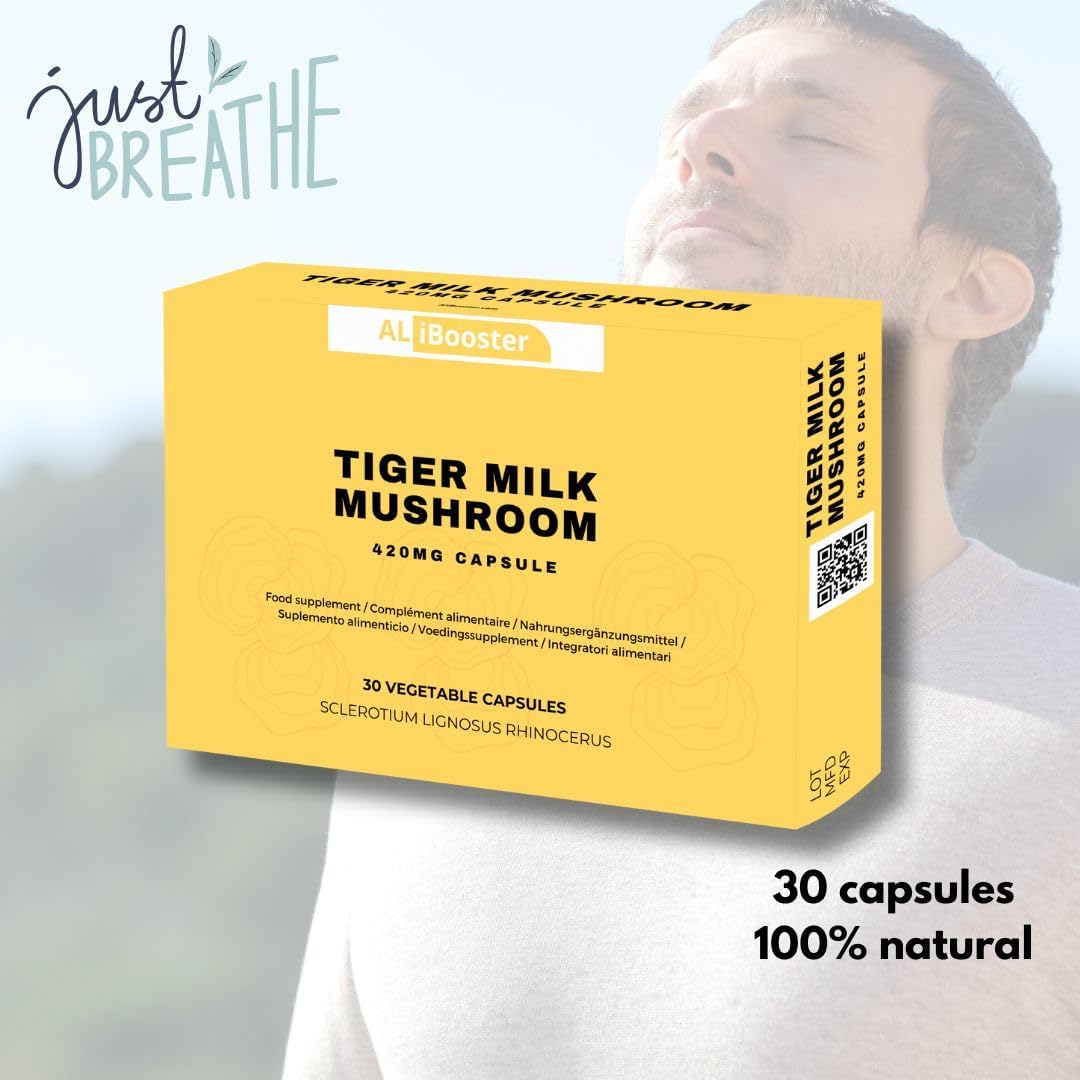 ALIBOOSTER - Mushroom Tiger Milk Lignosus - 30 Caps 420Mg - Standardized Extract - Respiratory Support image number 5