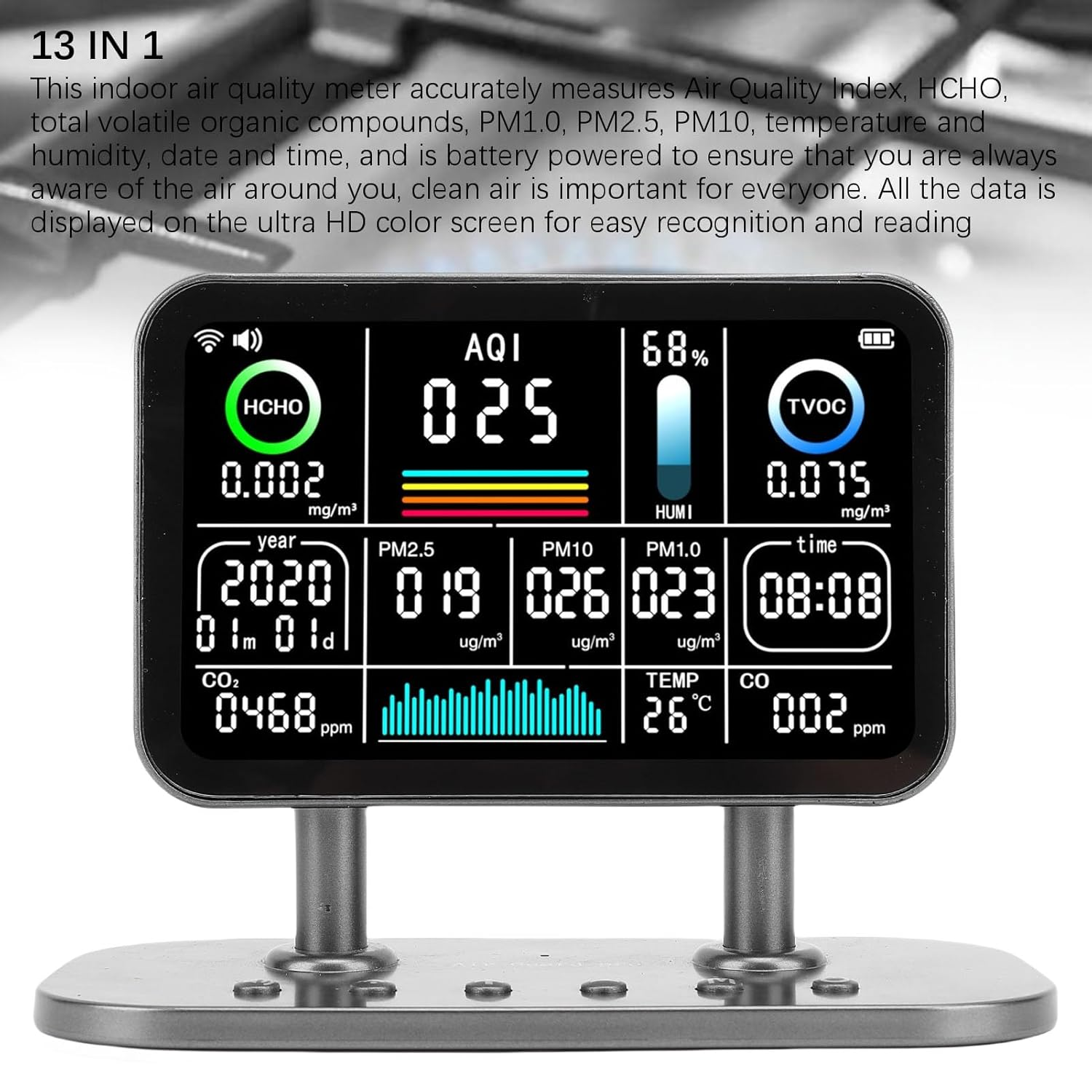 13 in 1 Professional Indoor Air Quality Meter Fast Response and High Sensitivity Accurate Air Quality Measurement with Long Battery Life Stylish and Compact Portable Multi image number 2